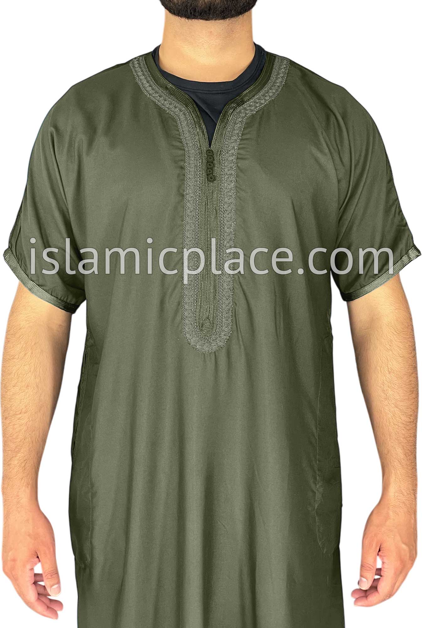 Olive Green - Ehsan Style Short Sleeve Thob