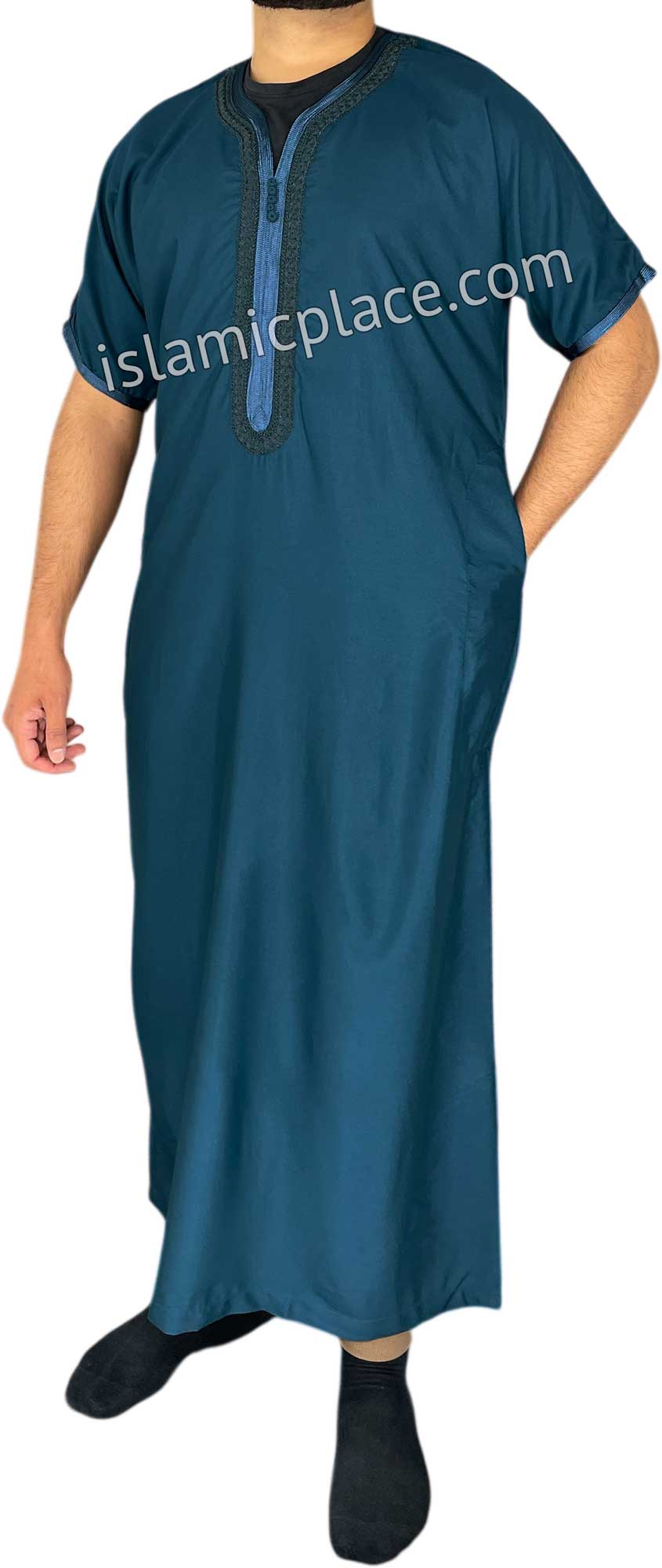 Teal Blue - Ehsan Style Short Sleeve Thob