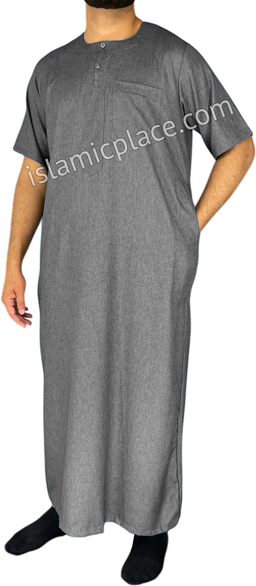 Charcoal Gray - Jawad Style Short Sleeve Thob