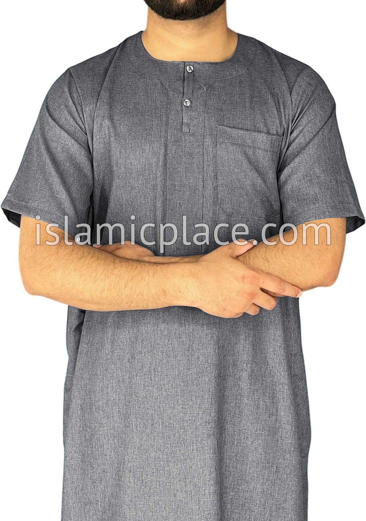 Charcoal Gray - Jawad Style Short Sleeve Thob