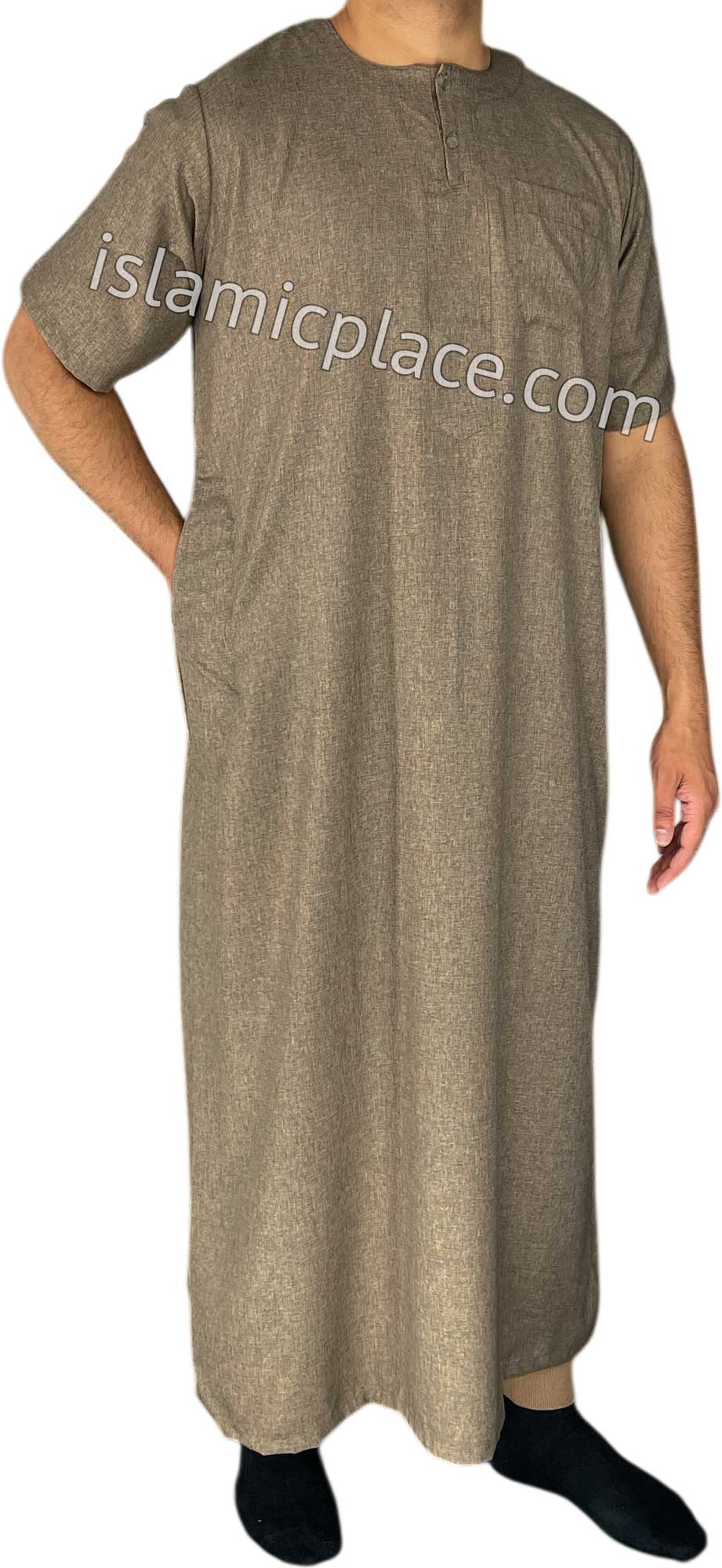 Dark Khaki - Jawad Style Short Sleeve Thob