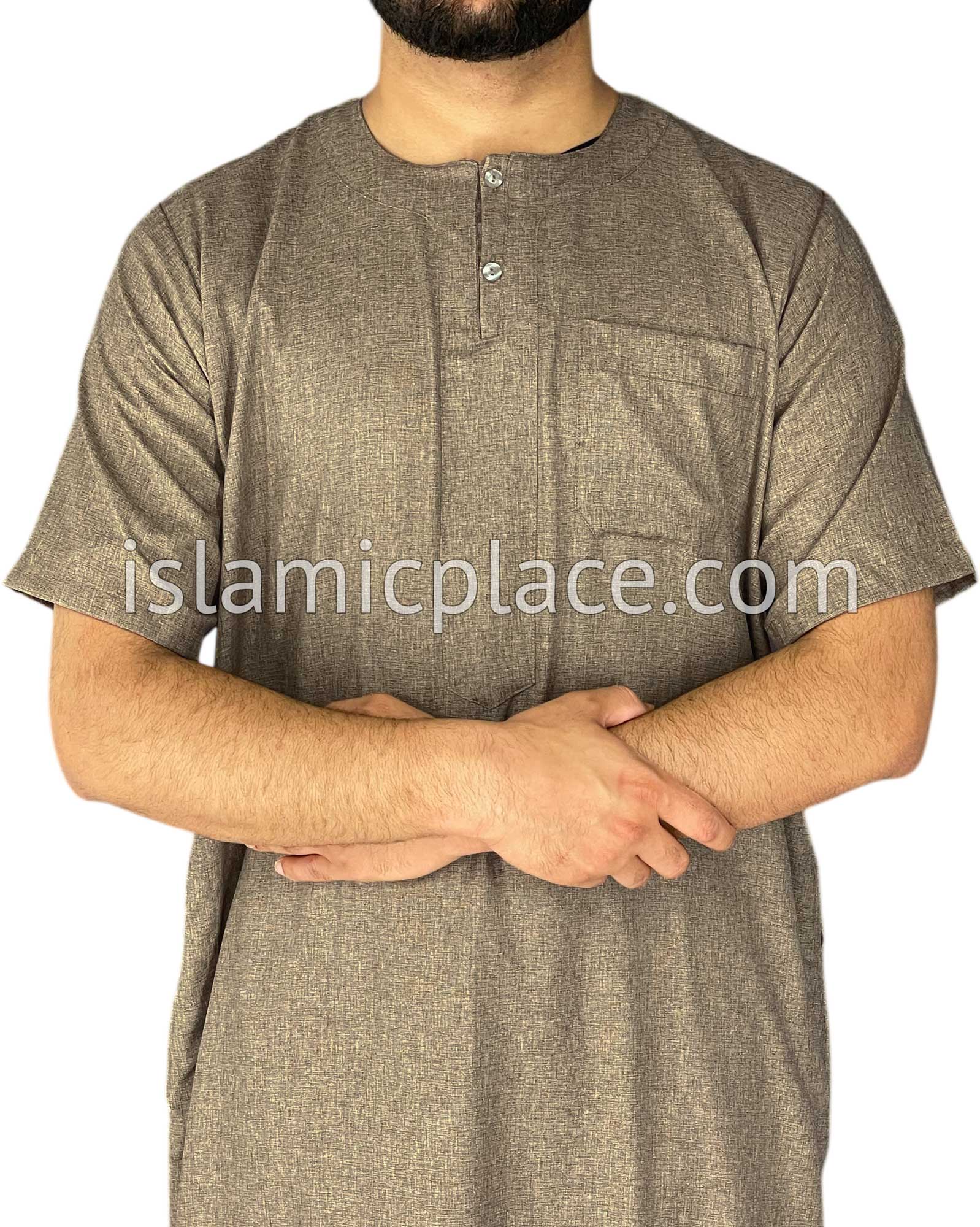 Dark Khaki - Jawad Style Short Sleeve Thob