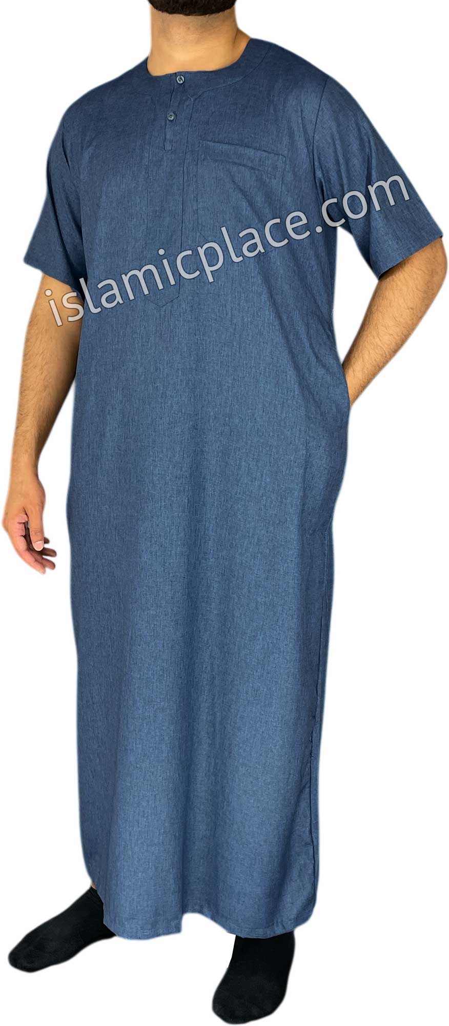 Denim Blue - Jawad Style Short Sleeve Thob