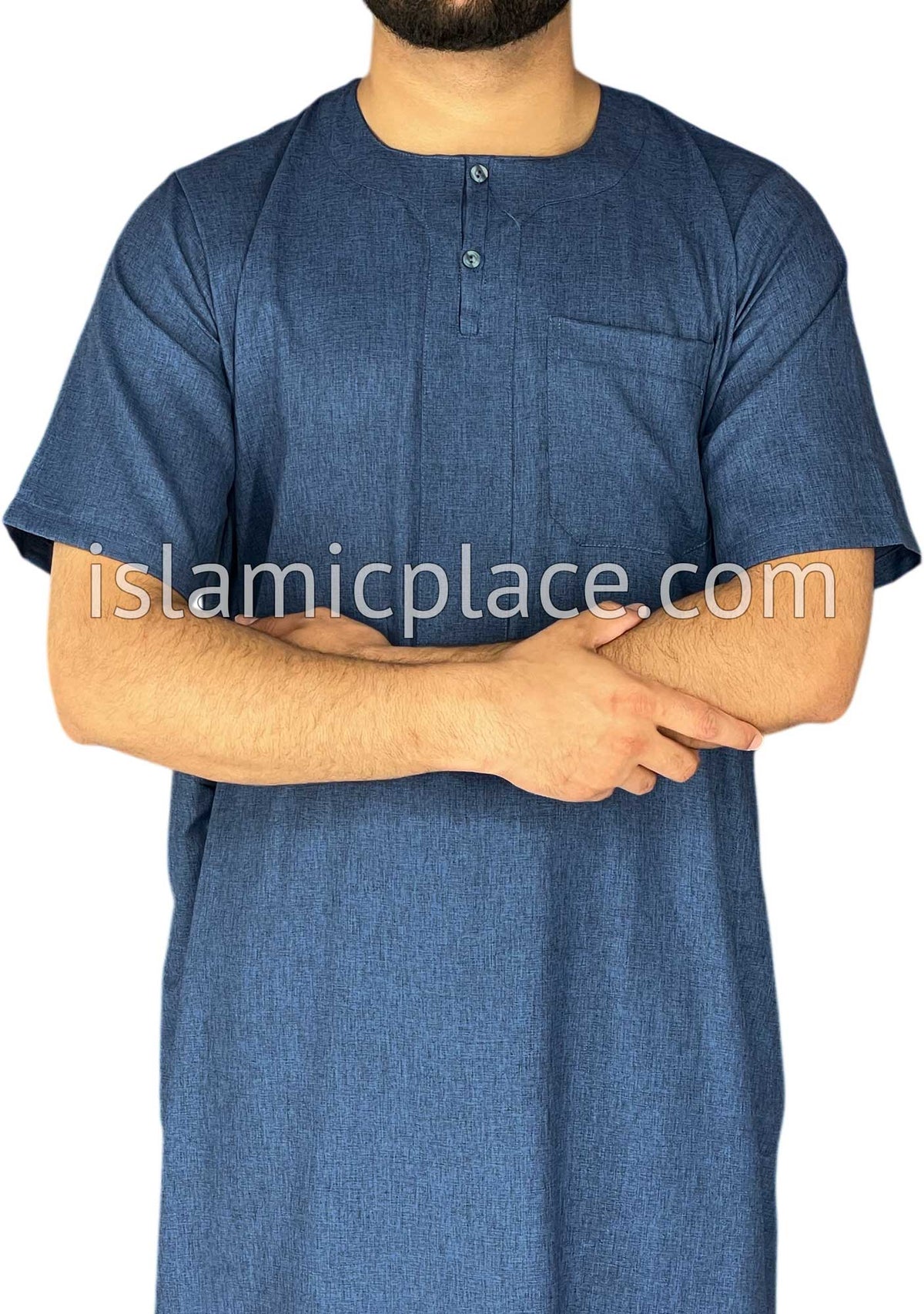 Denim Blue - Jawad Style Short Sleeve Thob