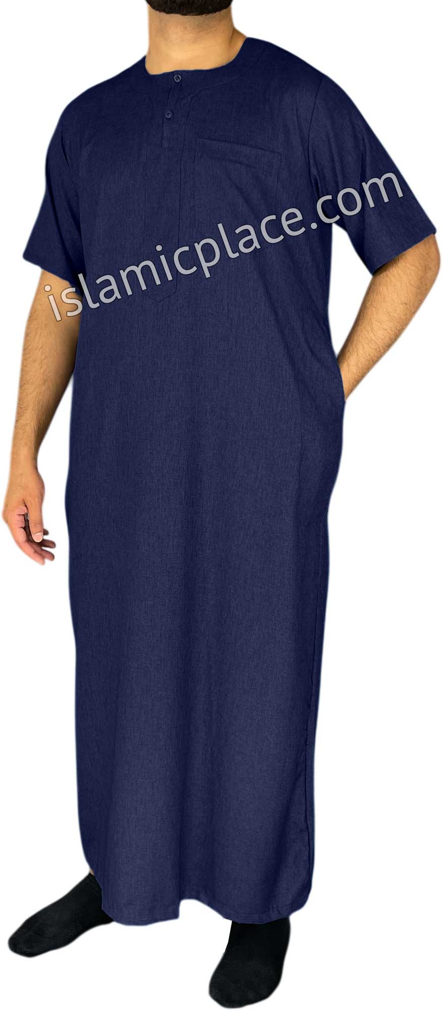 Navy Blue - Jawad Style Short Sleeve Thob