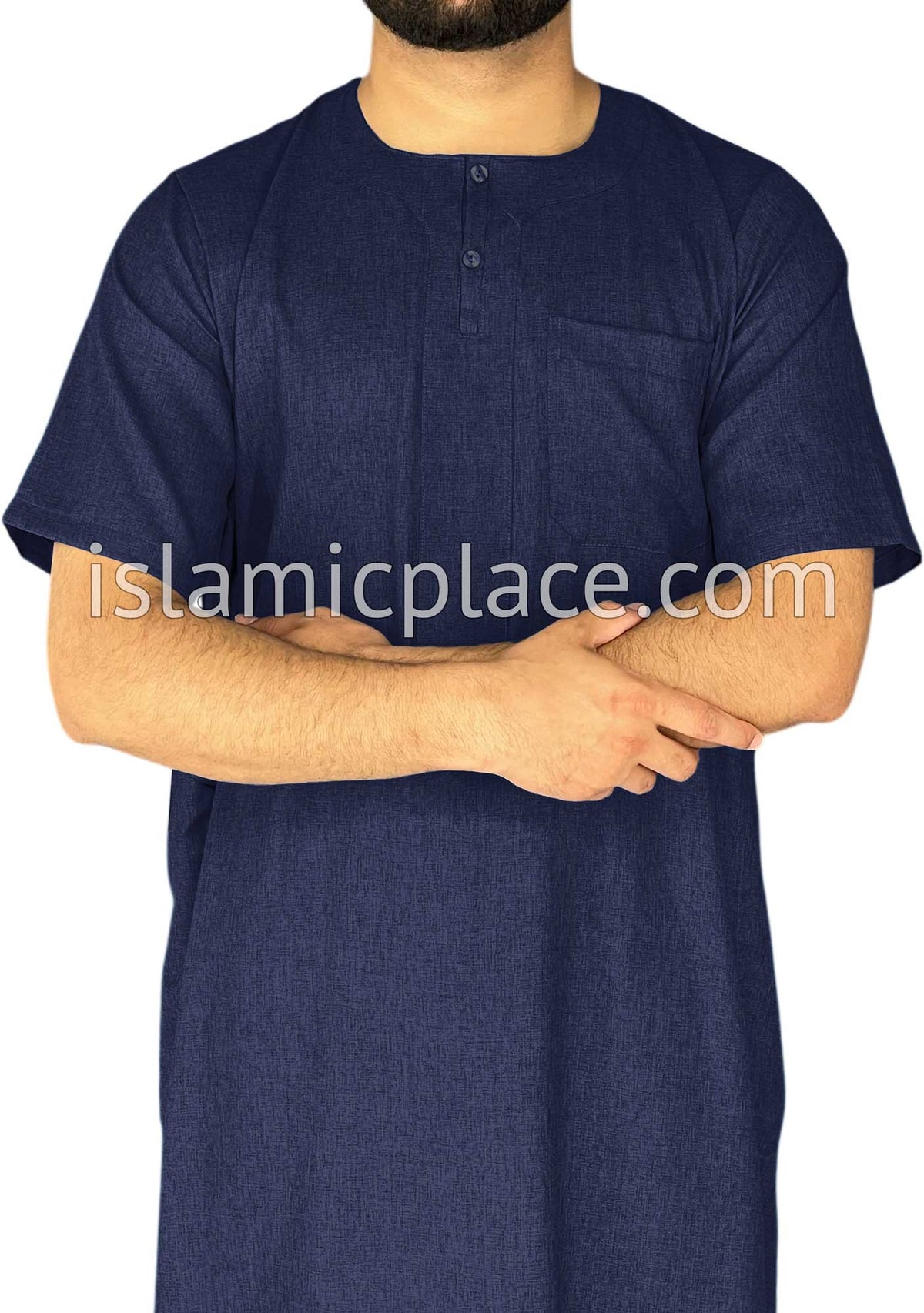 Navy Blue - Jawad Style Short Sleeve Thob