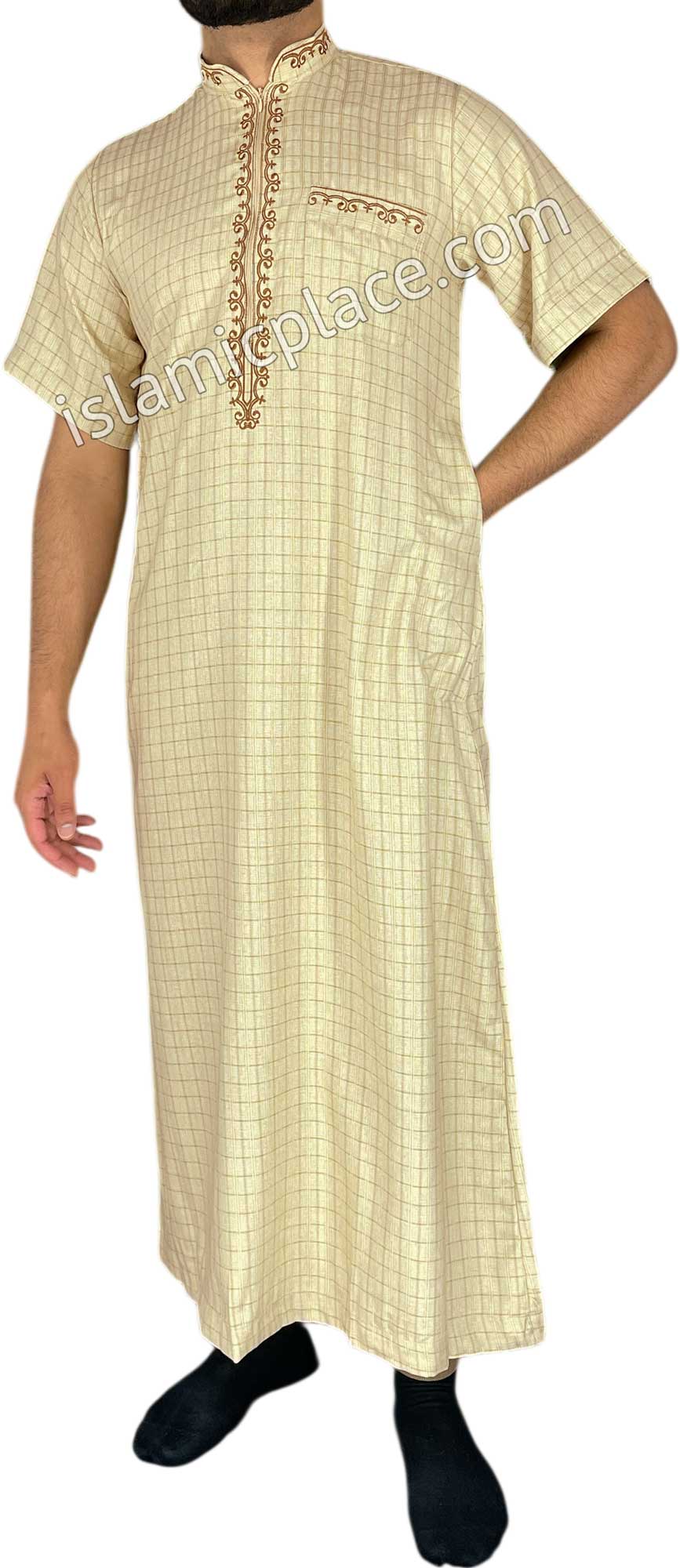 Beige Brown - Irfan Style Short Sleeve Thob