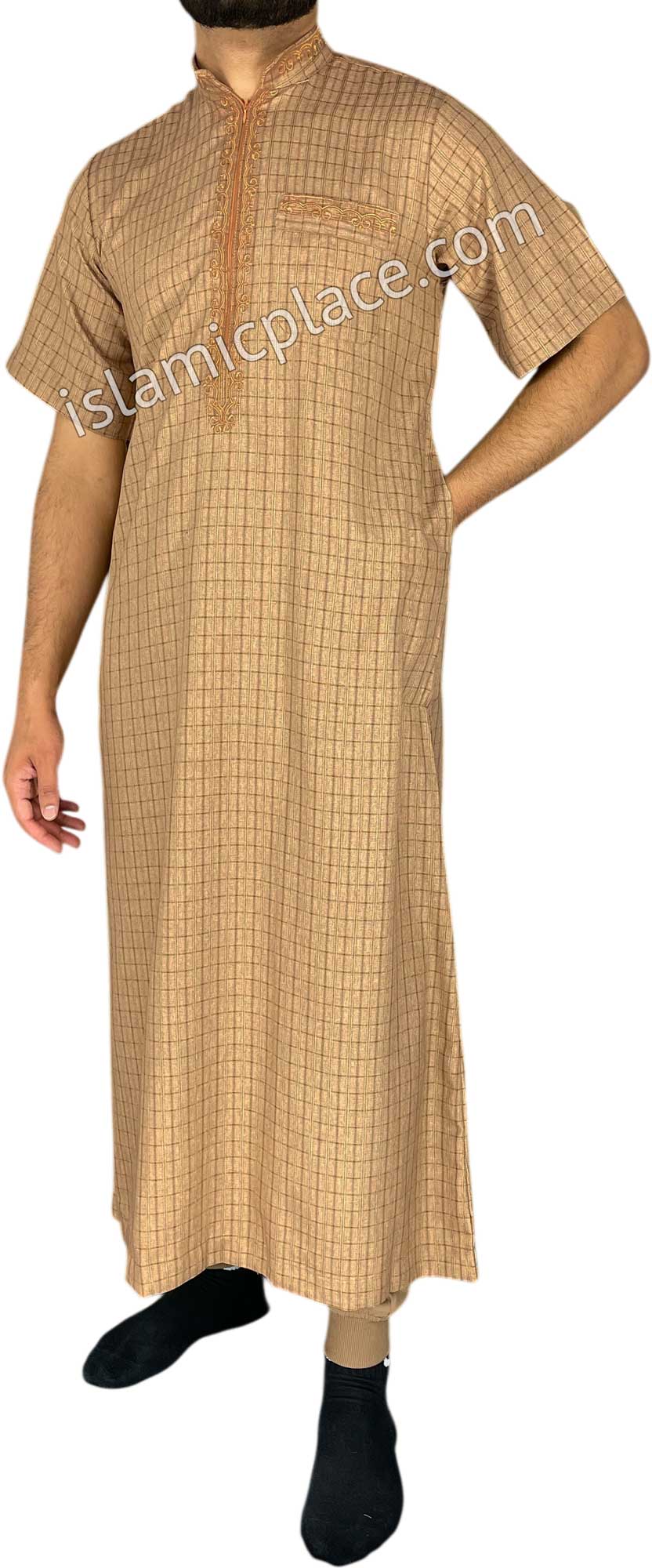 Dark Khaki - Irfan Style Short Sleeve Thob