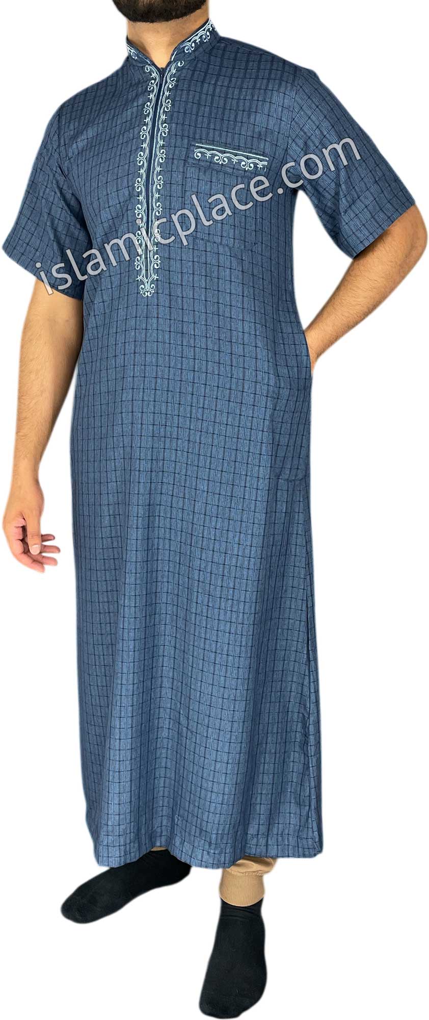 Denim Blue - Irfan Style Short Sleeve Thob