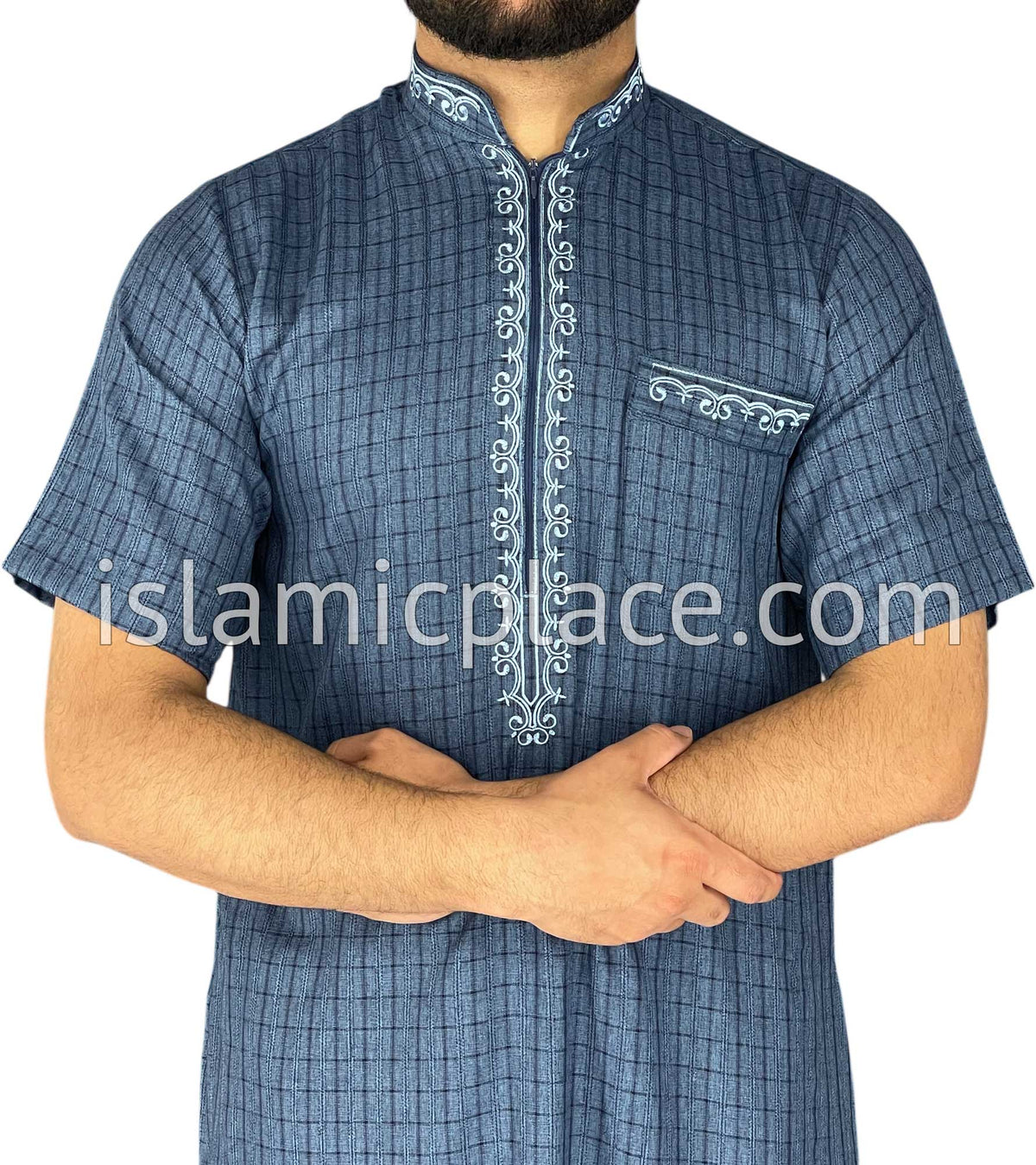 Denim Blue - Irfan Style Short Sleeve Thob