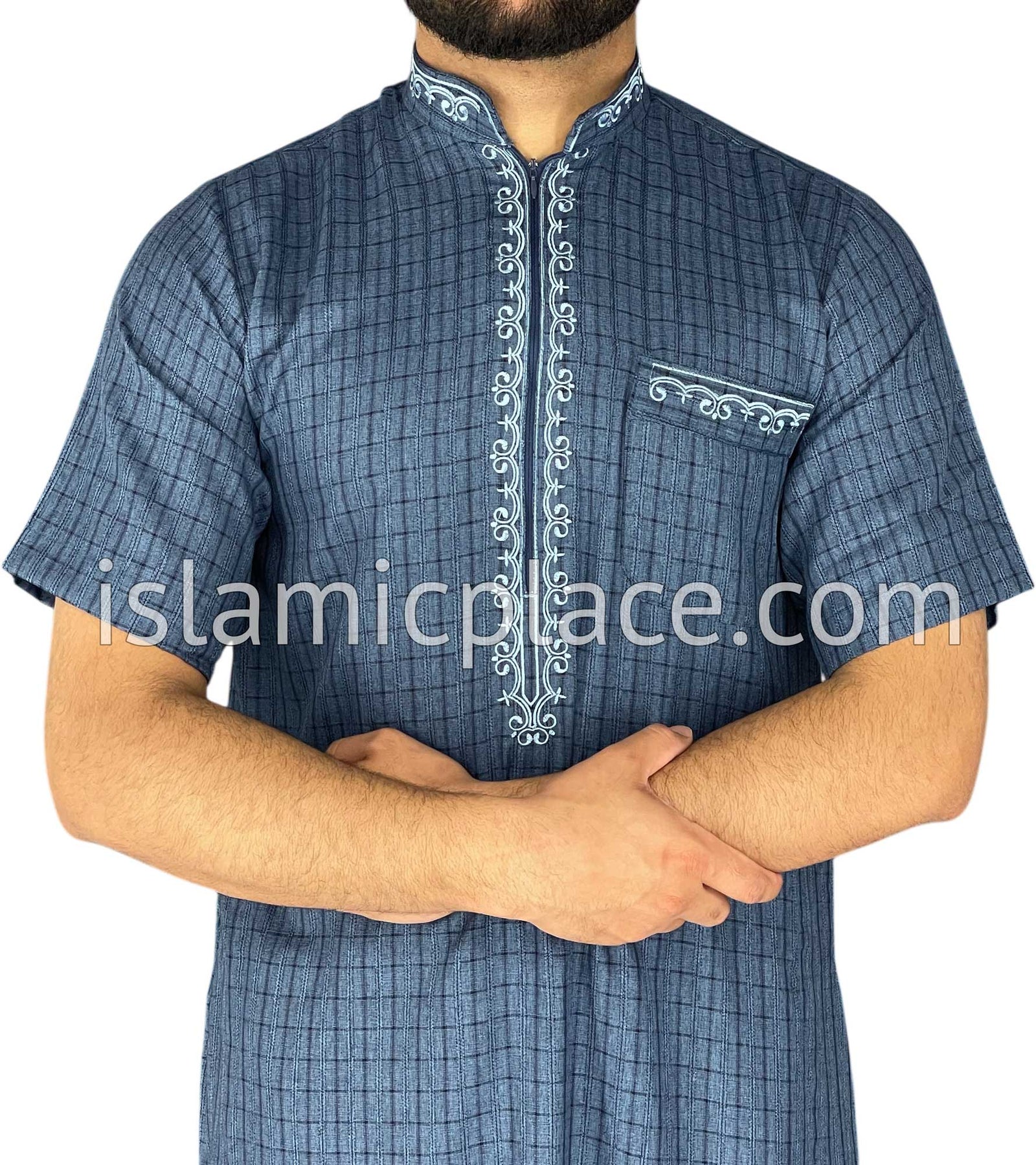 Denim Blue - Irfan Style Short Sleeve Thob
