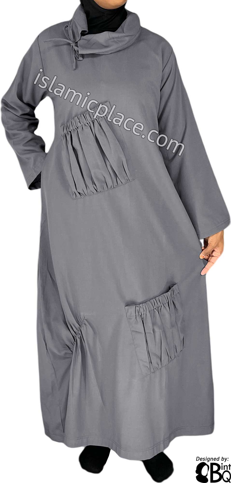 Steel Gray - Farah Big Pockets Style Abaya by BintQ - BQ159