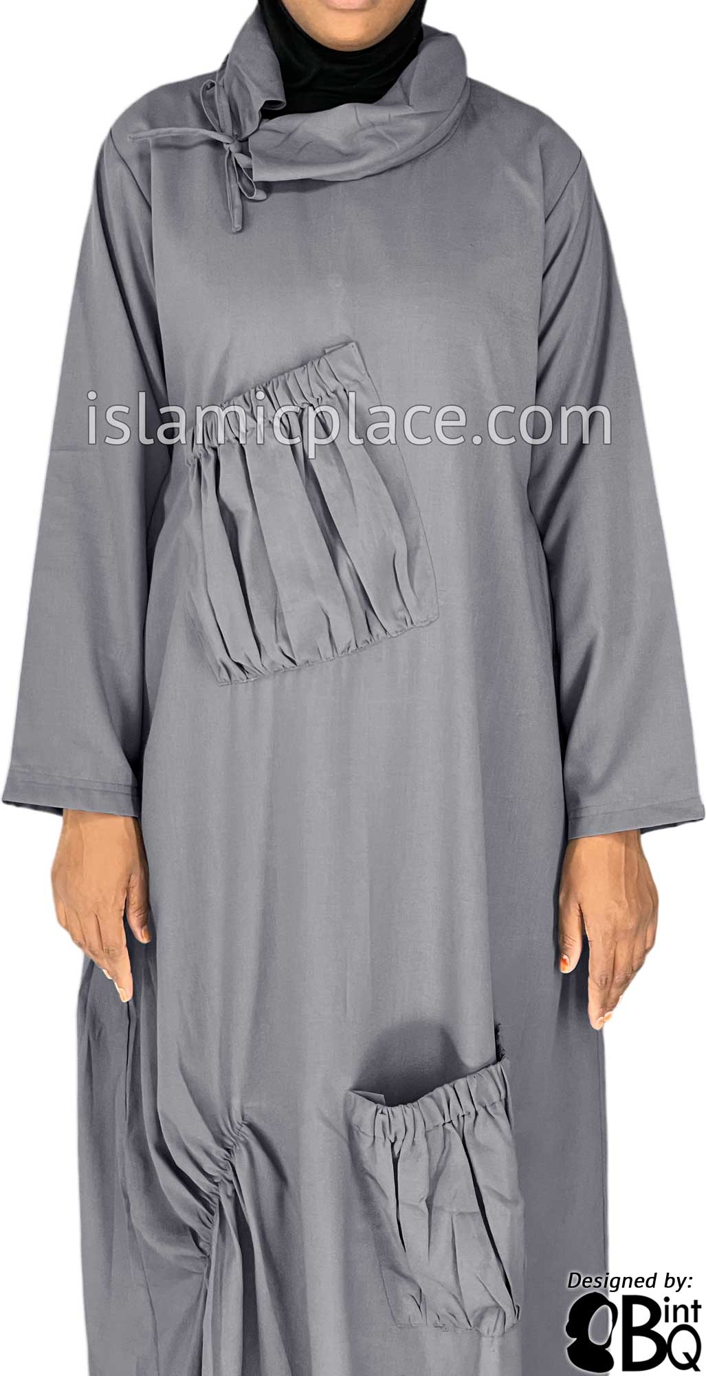 Steel Gray - Farah Big Pockets Style Abaya by BintQ - BQ159