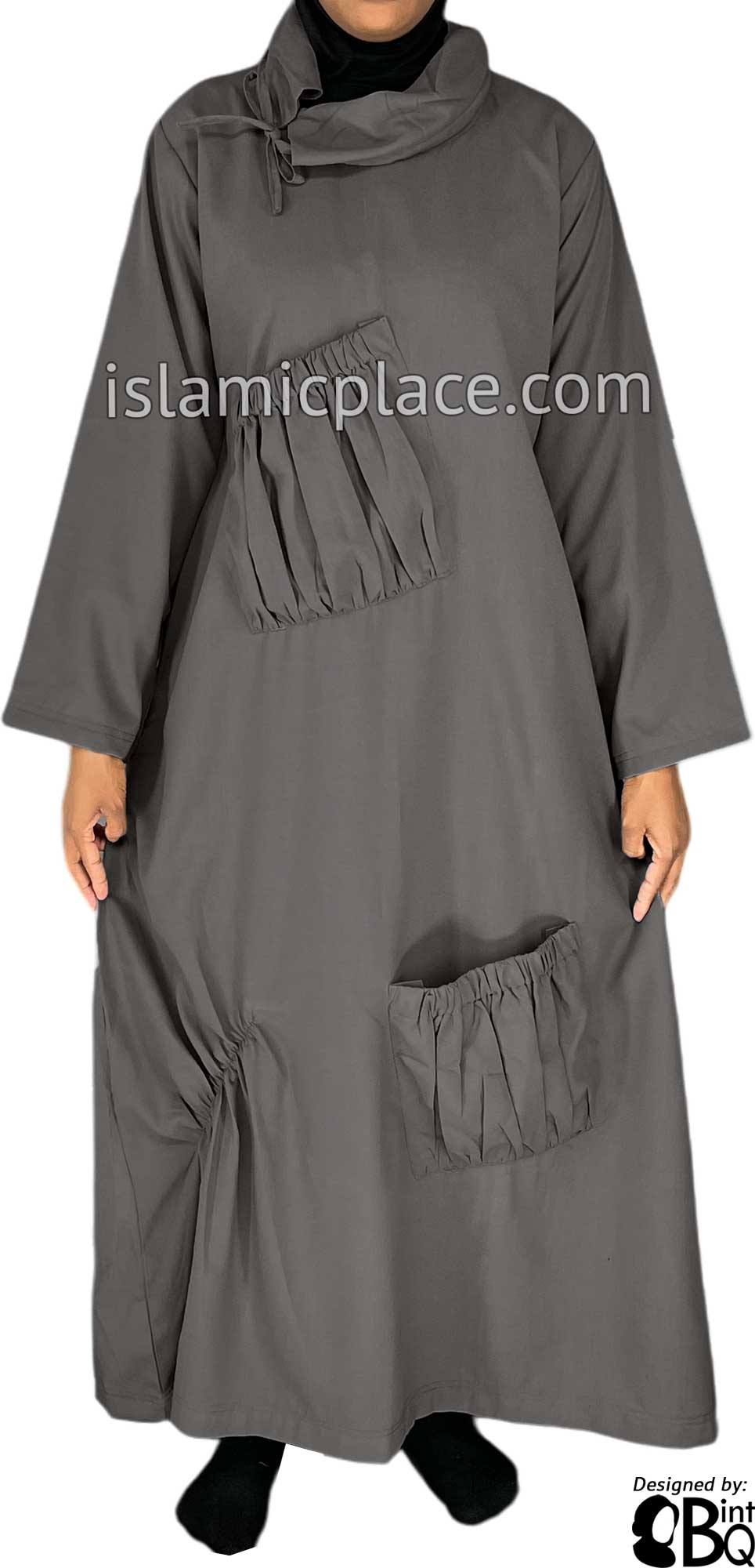 Charcoal Gray - Farah Big Pockets Style Abaya by BintQ - BQ159