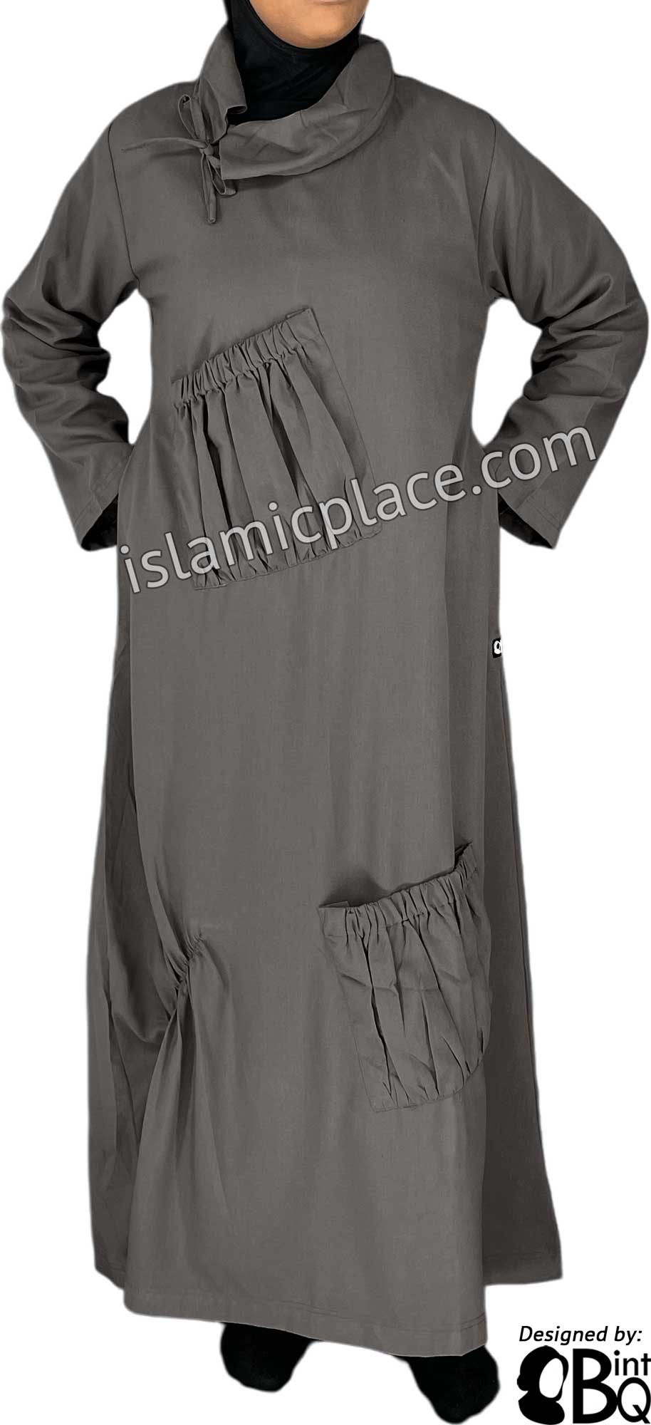 Charcoal Gray - Farah Big Pockets Style Abaya by BintQ - BQ159
