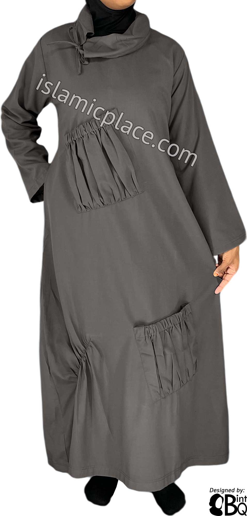 Charcoal Gray - Farah Big Pockets Style Abaya by BintQ - BQ159