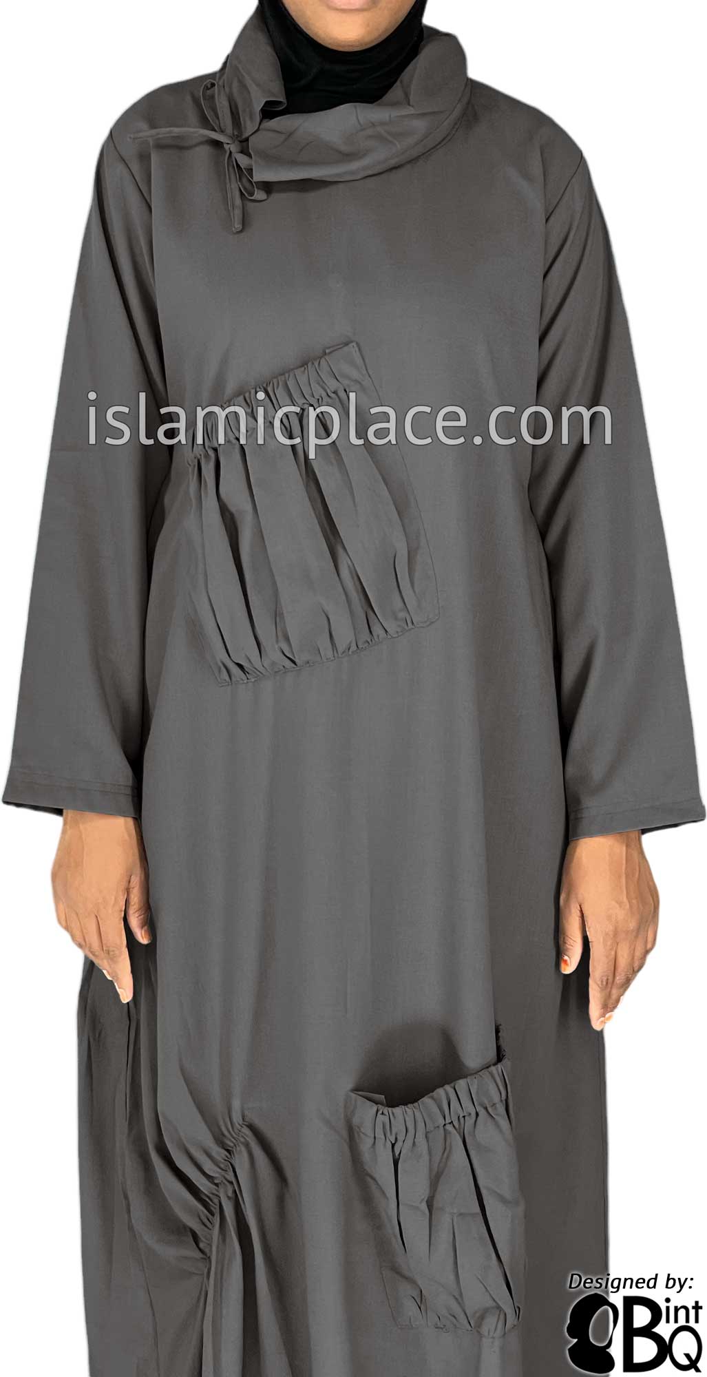 Charcoal Gray - Farah Big Pockets Style Abaya by BintQ - BQ159