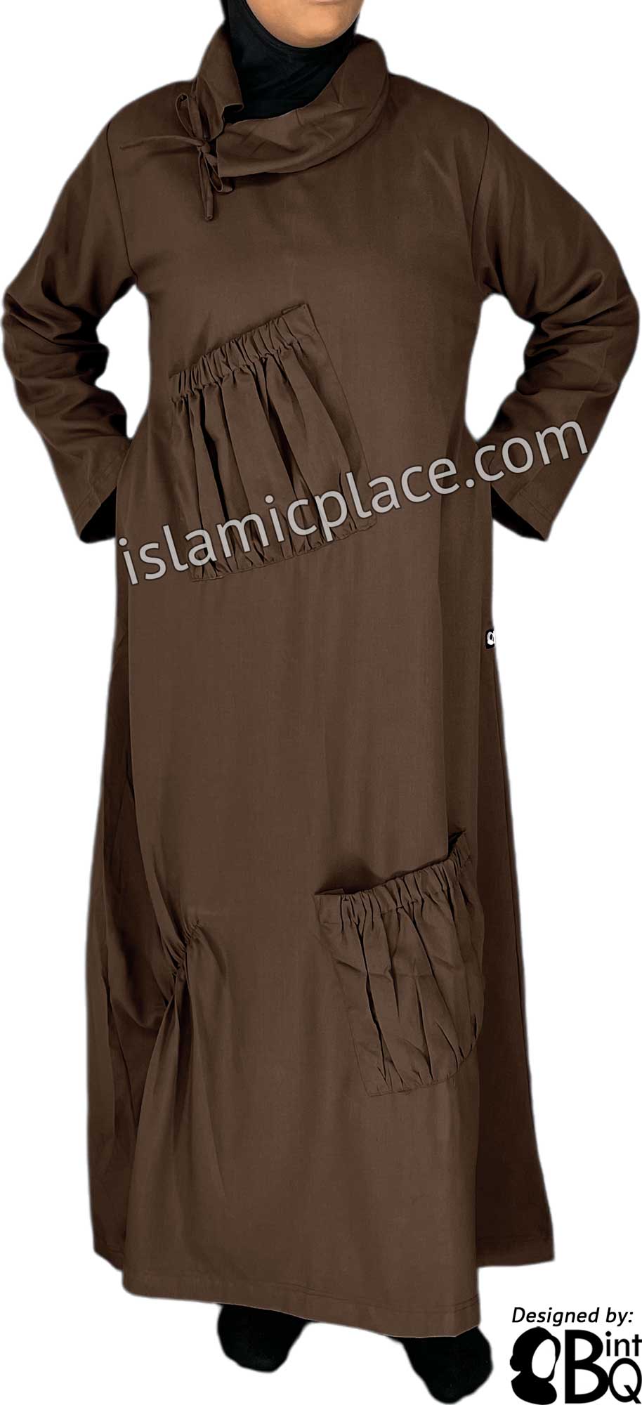 Brown - Farah Big Pockets Style Abaya by BintQ - BQ159