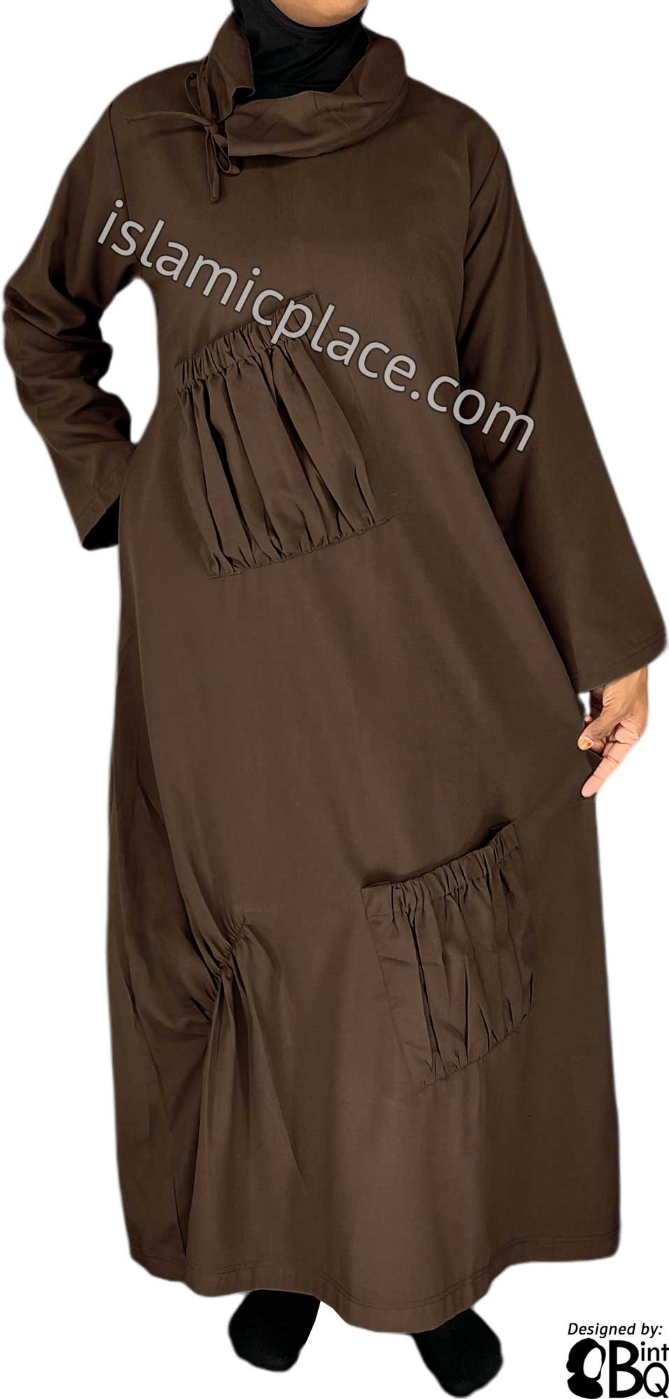 Brown - Farah Big Pockets Style Abaya by BintQ - BQ159