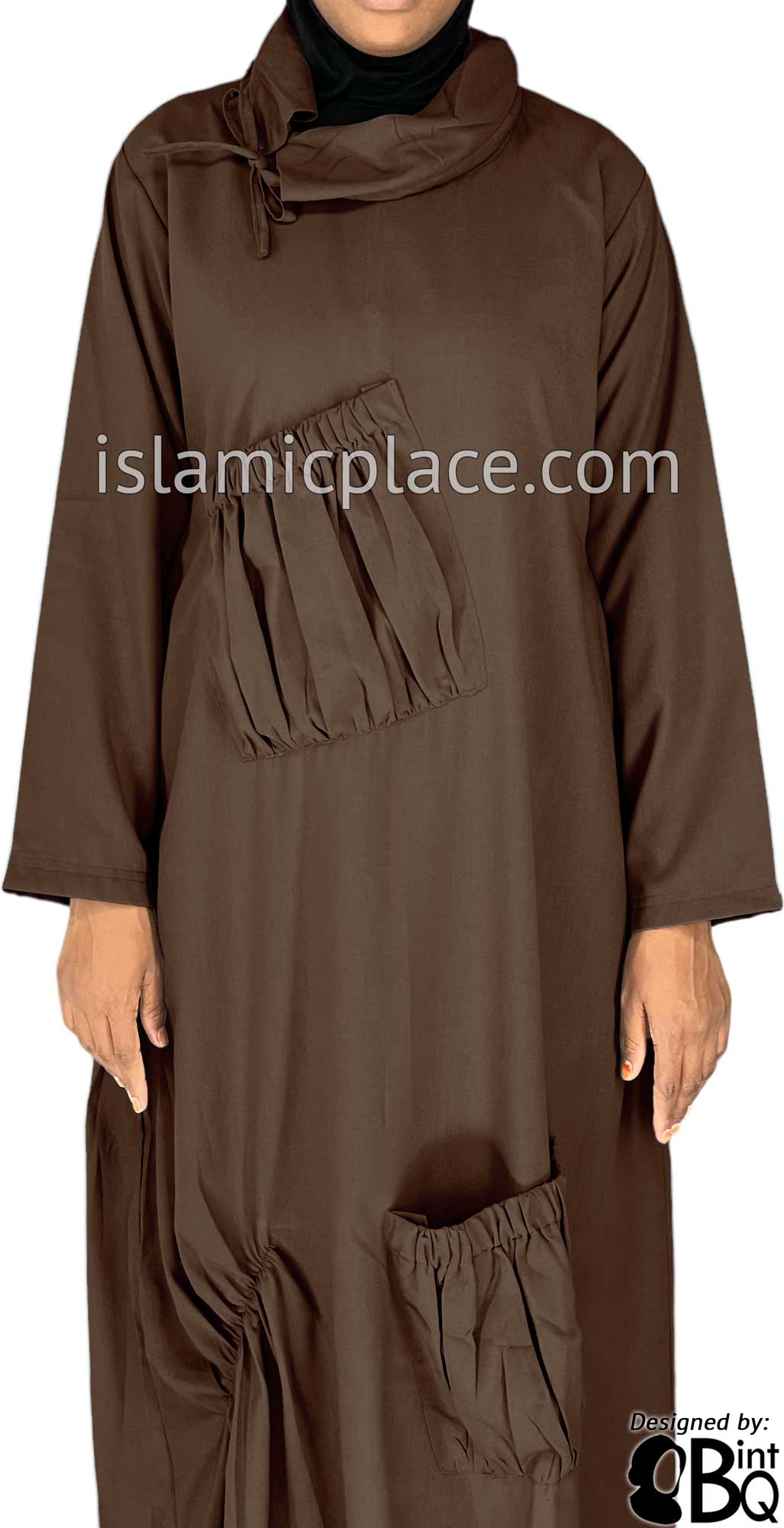 Brown - Farah Big Pockets Style Abaya by BintQ - BQ159