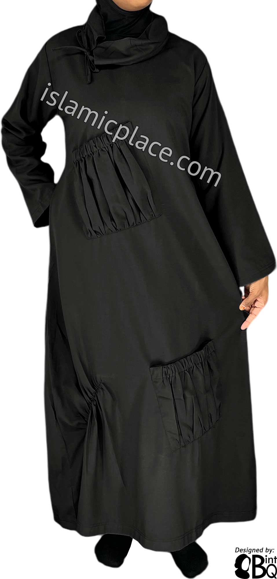 Black - Farah Big Pockets Style Abaya by BintQ - BQ159
