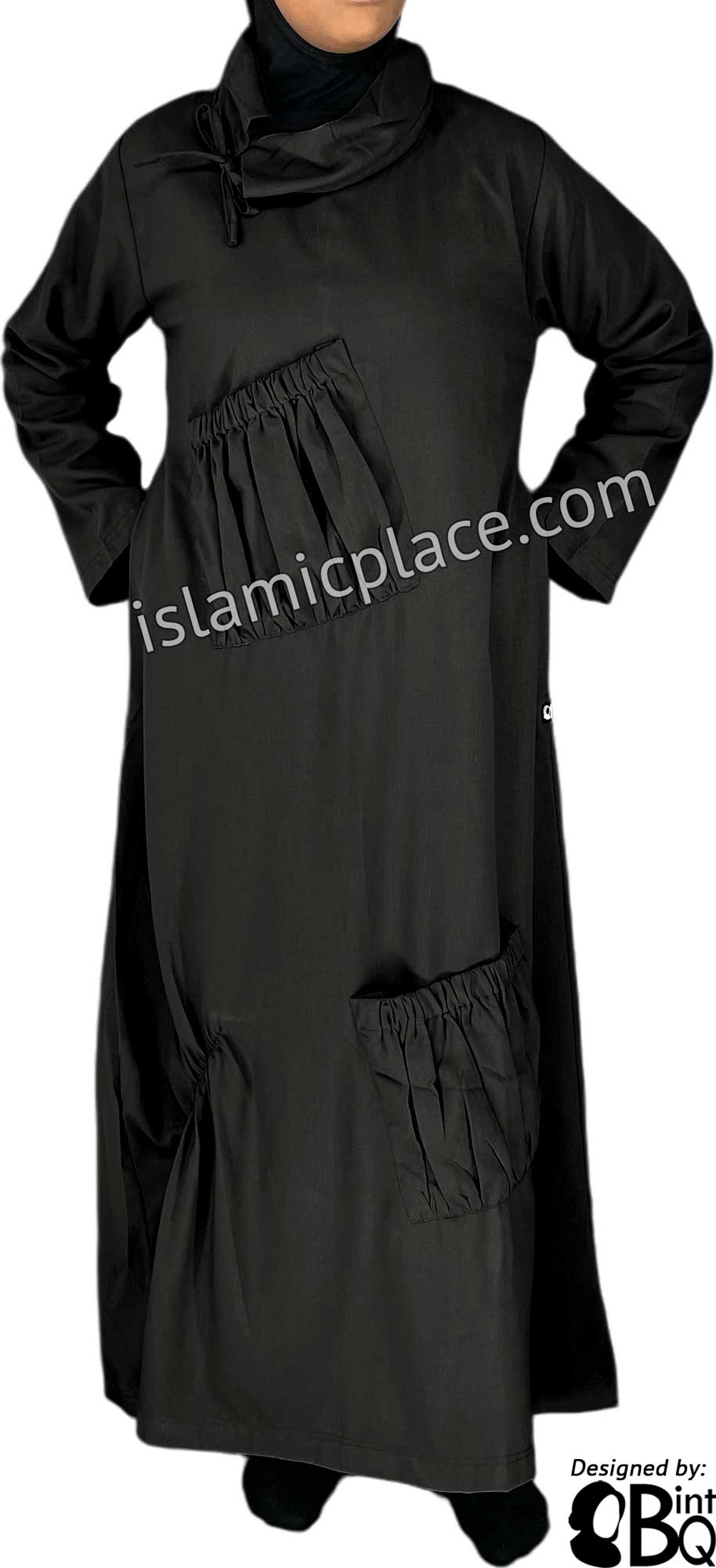 Black - Farah Big Pockets Style Abaya by BintQ - BQ159