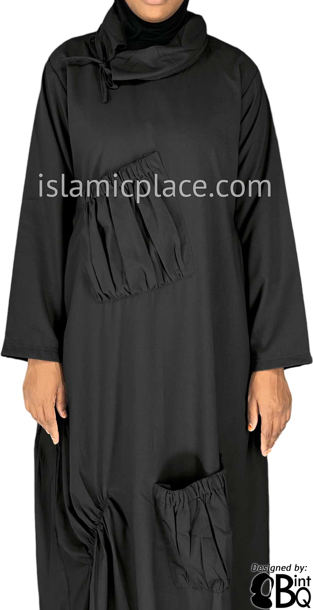 Black - Farah Big Pockets Style Abaya by BintQ - BQ159