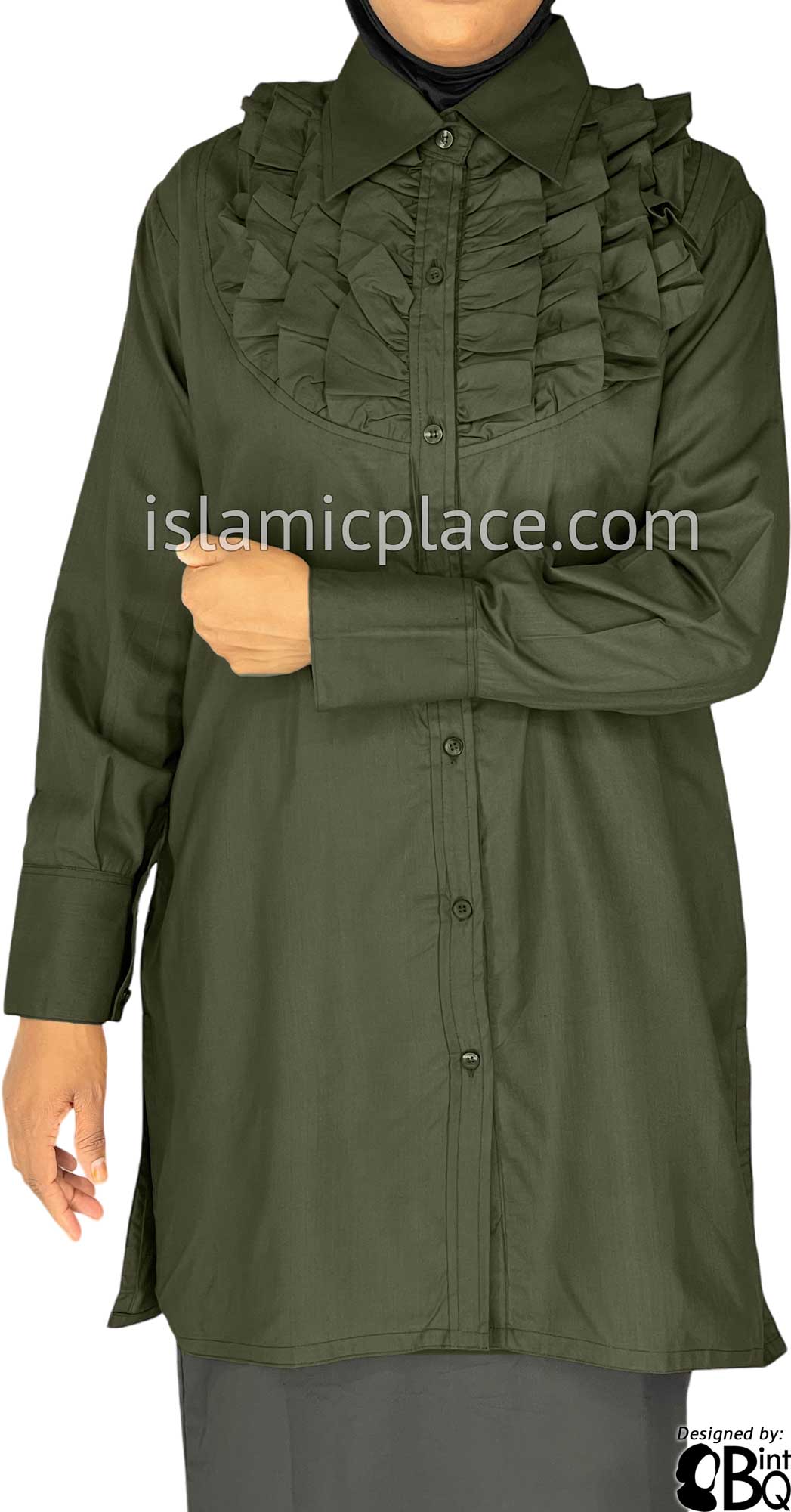 Olive Green - Rafia Style Kameez Tunic Top by BintQ - BQ194B