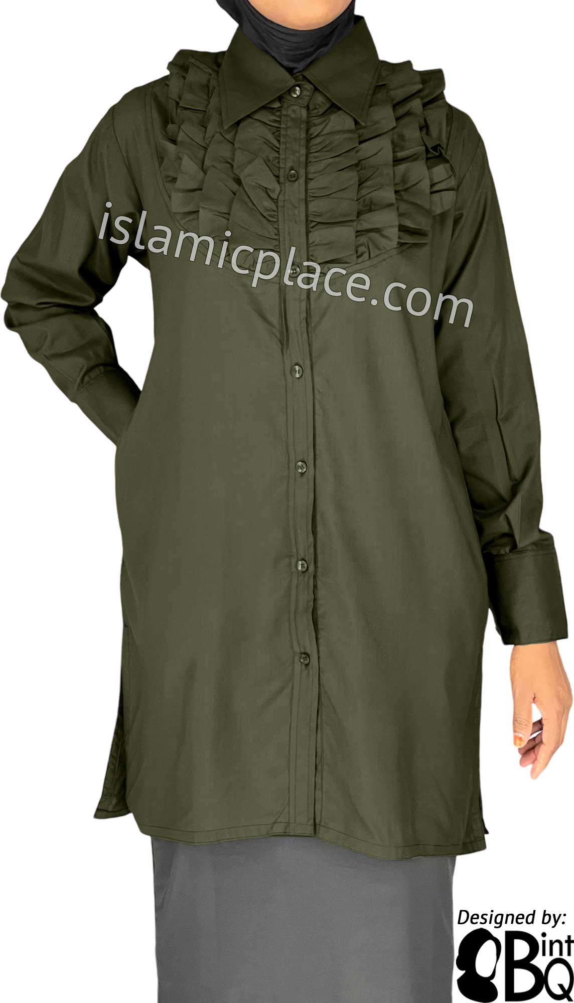 Olive Green - Rafia Style Kameez Tunic Top by BintQ - BQ194B