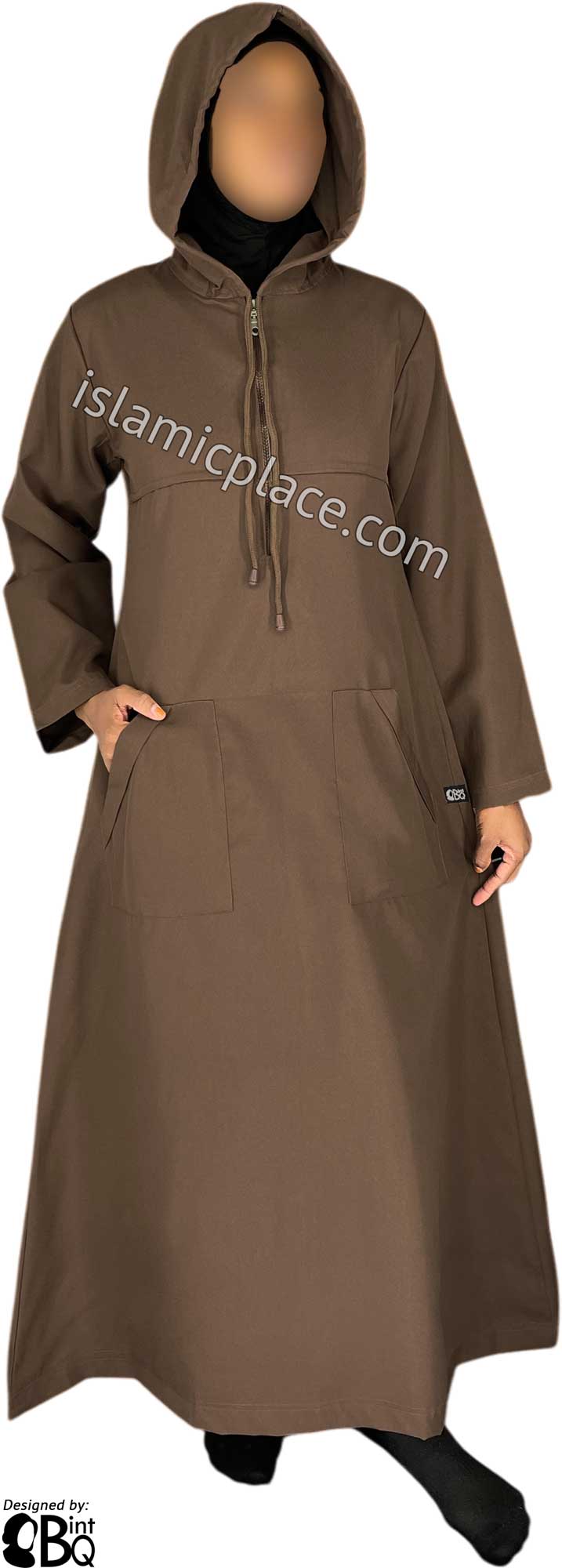 Brown - Sakina Sporty Hooded Abaya in Gabardine by BintQ - BQ193