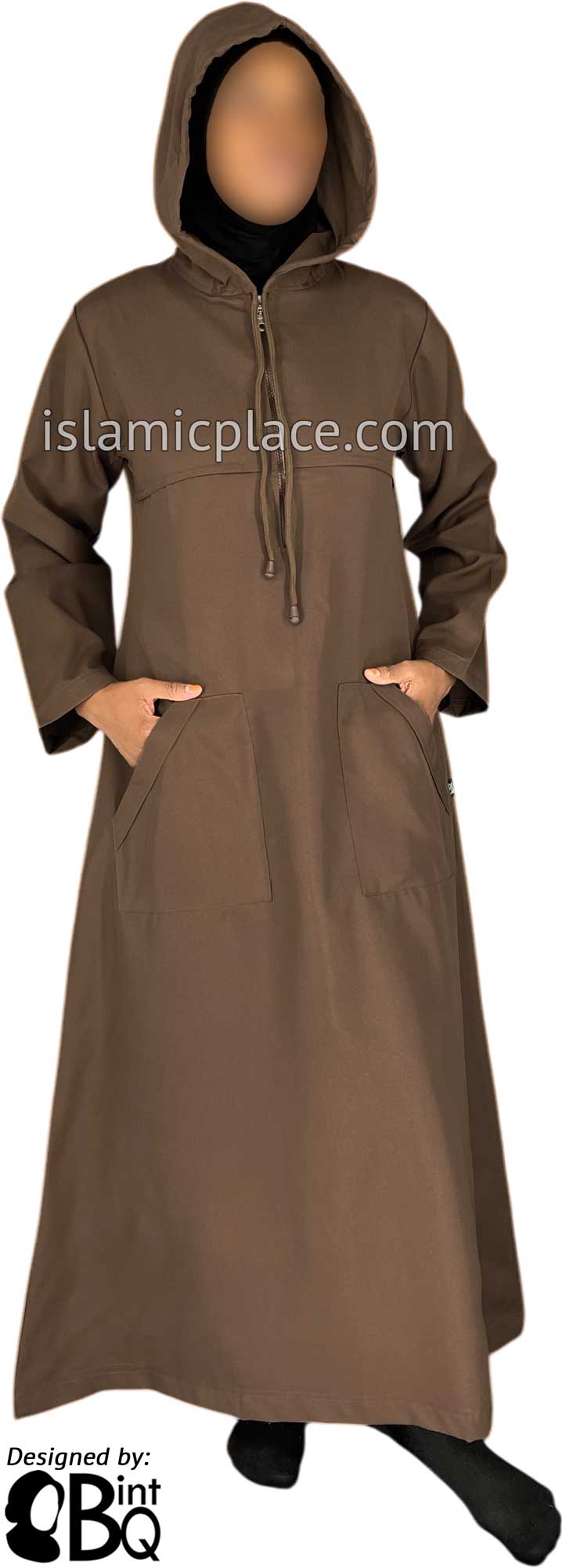 Brown - Sakina Sporty Hooded Abaya in Gabardine by BintQ - BQ193