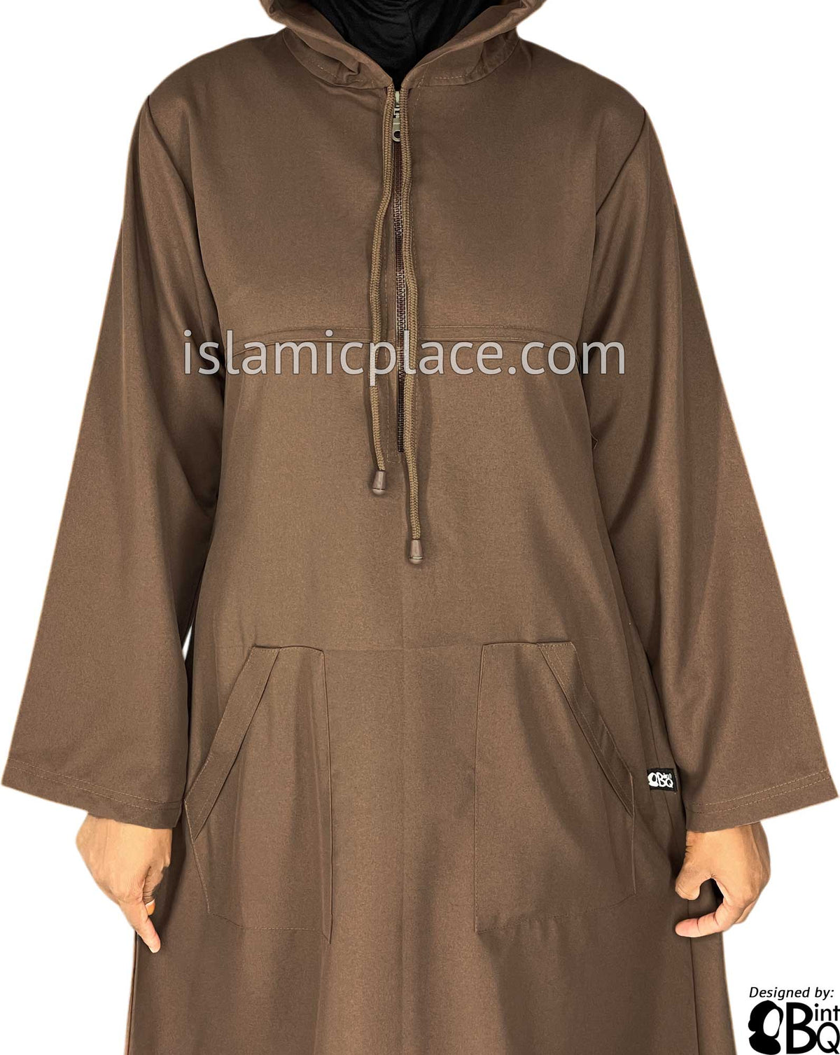Brown - Sakina Sporty Hooded Abaya in Gabardine by BintQ - BQ193