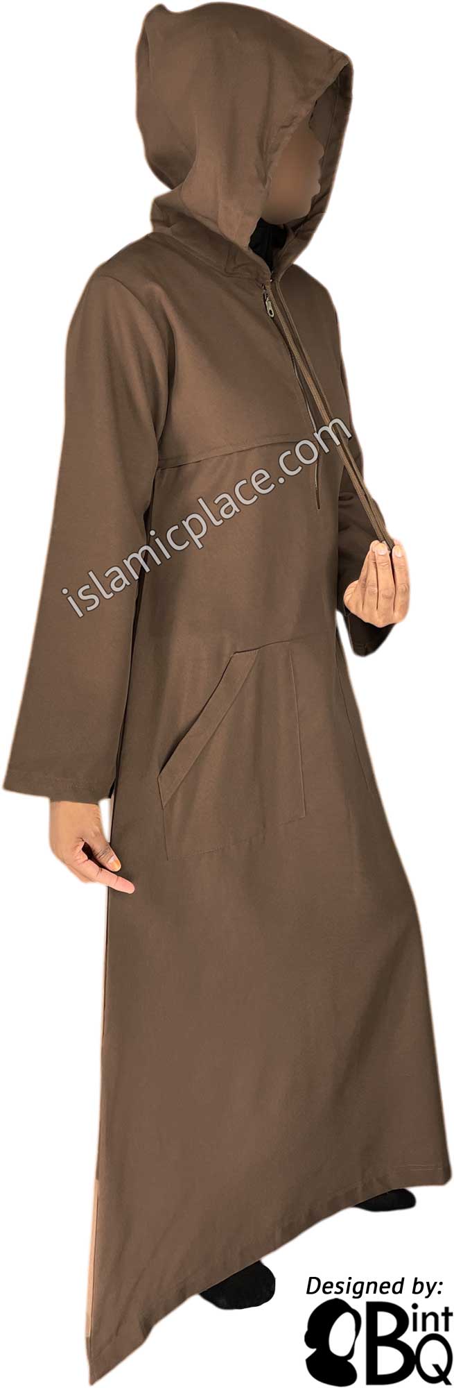 Brown - Sakina Sporty Hooded Abaya in Gabardine by BintQ - BQ193