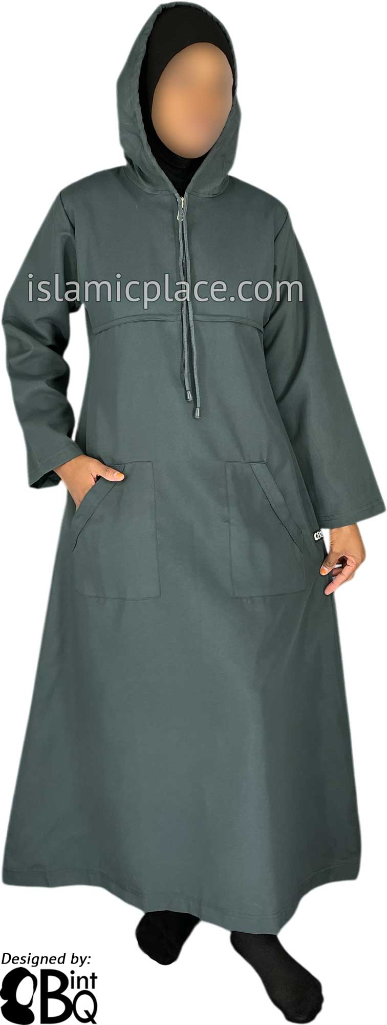 Graphite Gray - Sakina Sporty Hooded Abaya in Gabardine by BintQ - BQ193