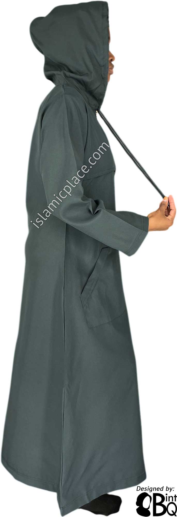 Graphite Gray - Sakina Sporty Hooded Abaya in Gabardine by BintQ - BQ193