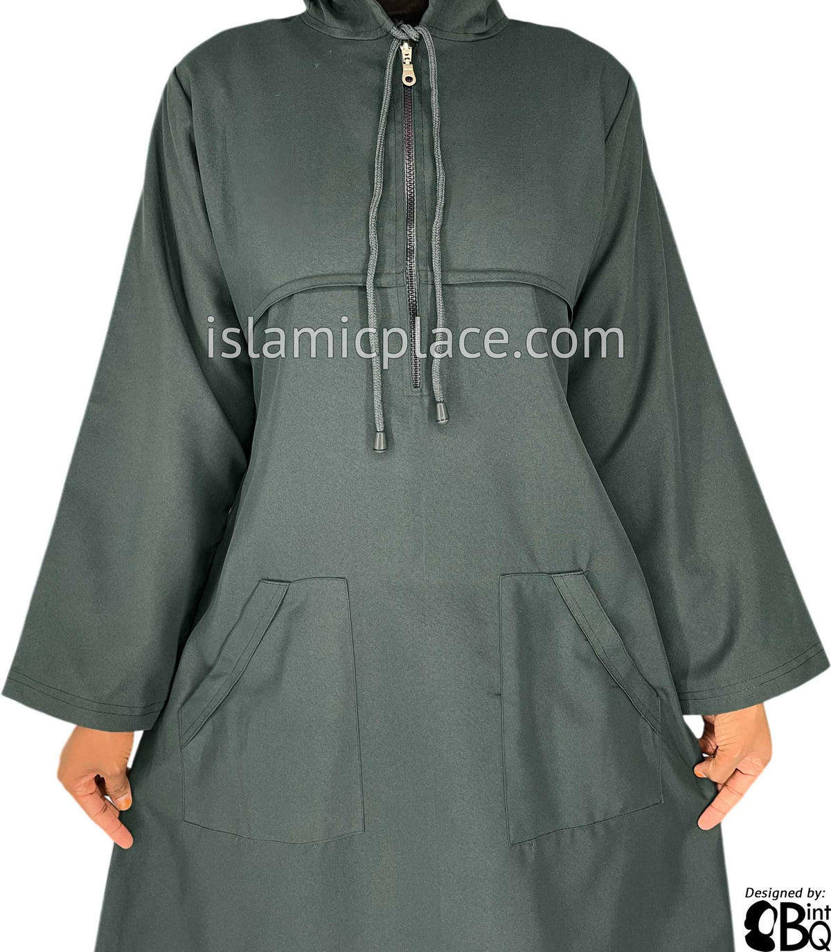 Graphite Gray - Sakina Sporty Hooded Abaya in Gabardine by BintQ - BQ193