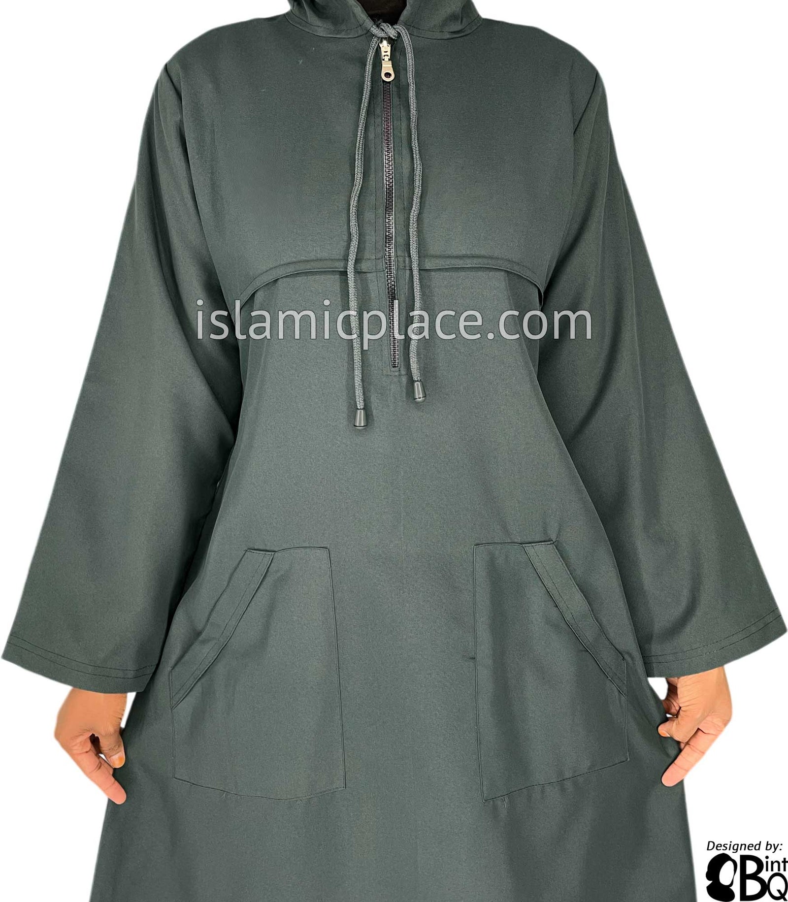 Graphite Gray - Sakina Sporty Hooded Abaya in Gabardine by BintQ - BQ193