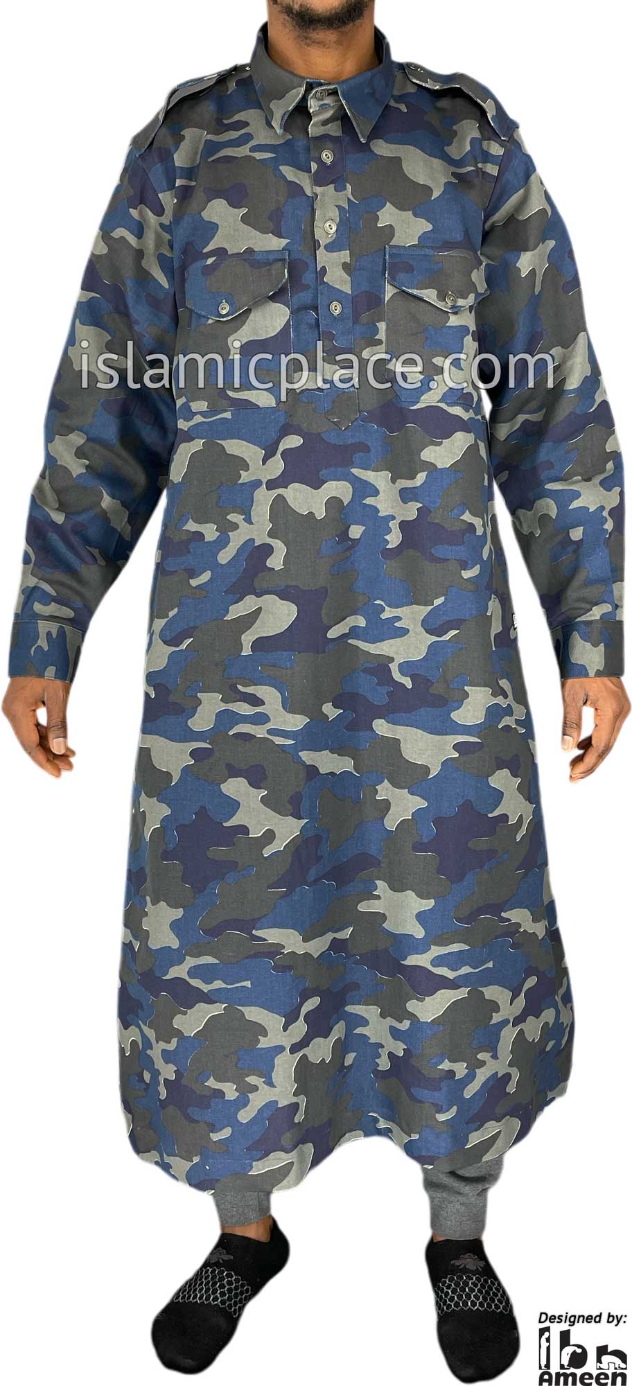 Blue and Gray Camouflage Army Fatigue - Daud Men Military Style Thob by Ibn Ameen - IA11