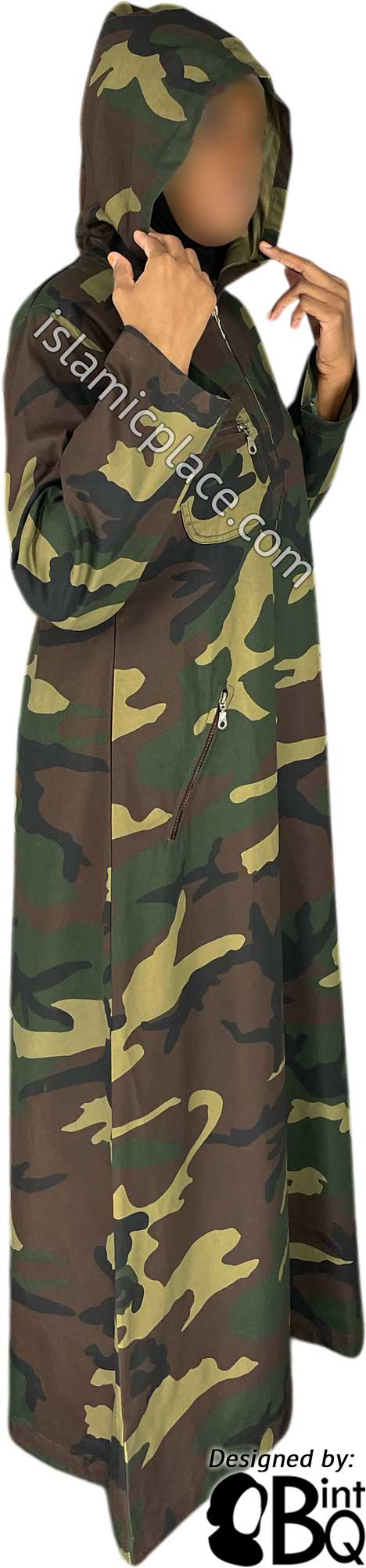 Black, Green and Brown Camouflage Army Fatigue - Zahra Sporty Hoodie Abaya by BintQ - BQ237