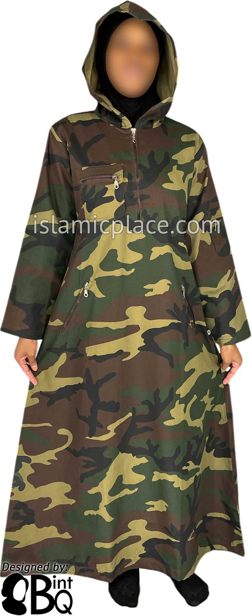 Black, Green and Brown Camouflage Army Fatigue - Zahra Sporty Hoodie Abaya by BintQ - BQ237