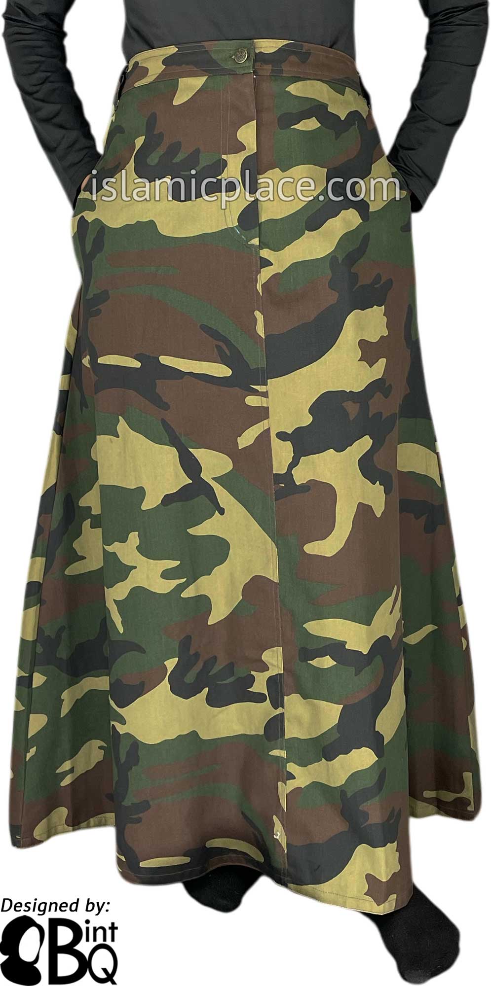 Black, Green and Brown Camouflage Army Fatigue - Jameela Style Desinger Skirt by BintQ - BQ139