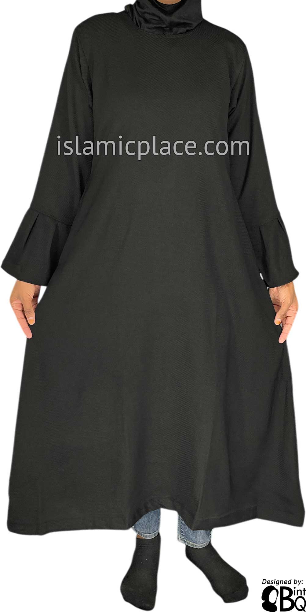 Black - Bushra Bell Sleeve Style Girl's Abaya by BintQ