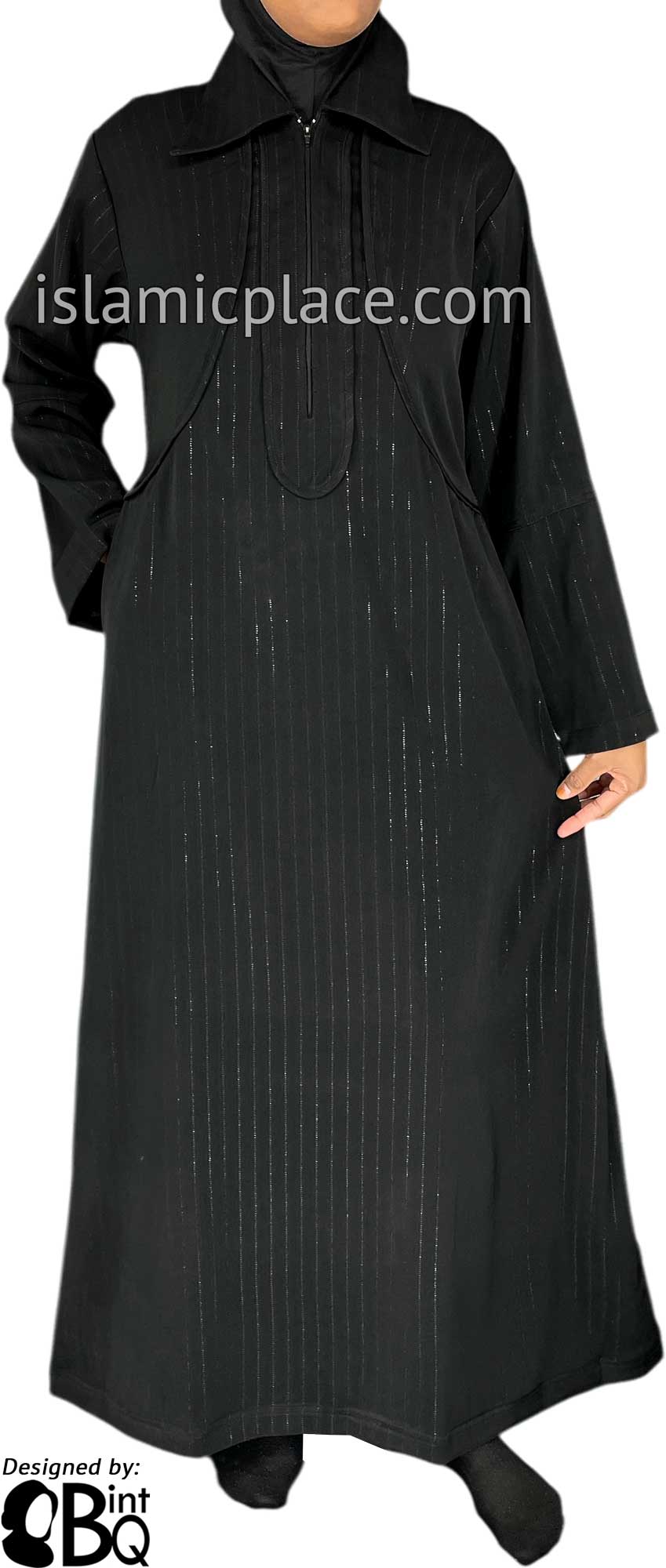 Black - Versatile Abaya with Silver Pinstripe Fabric by BintQ - BQ73