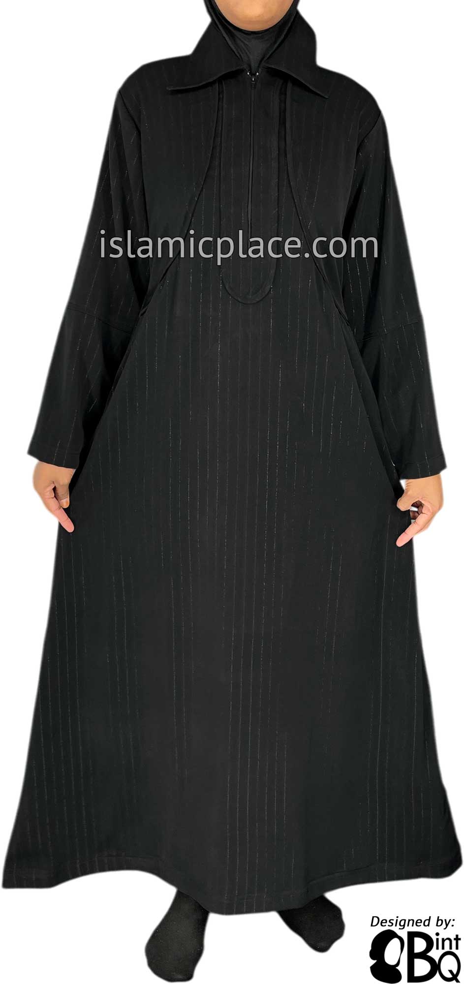 Black - Versatile Abaya with Silver Pinstripe Fabric by BintQ - BQ73