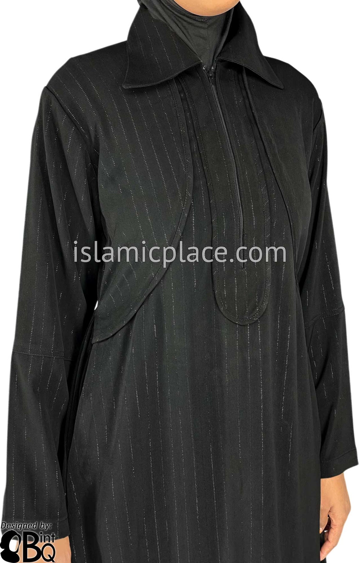 Black - Versatile Abaya with Silver Pinstripe Fabric by BintQ - BQ73