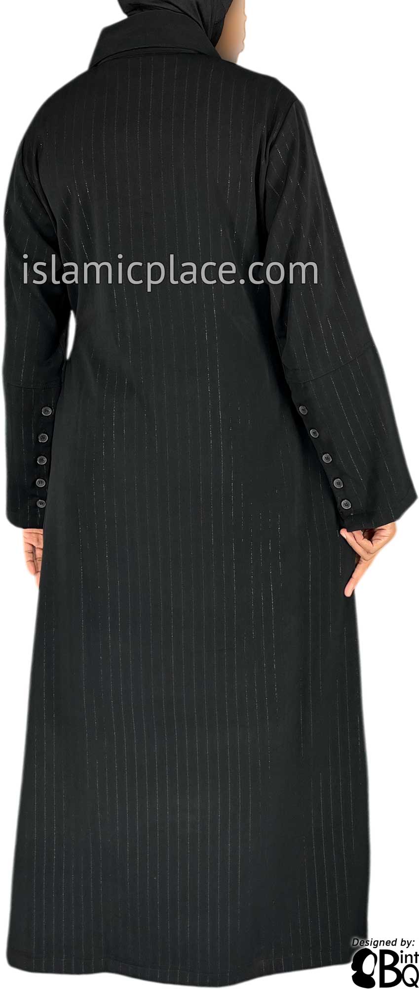 Black - Versatile Abaya with Silver Pinstripe Fabric by BintQ - BQ73
