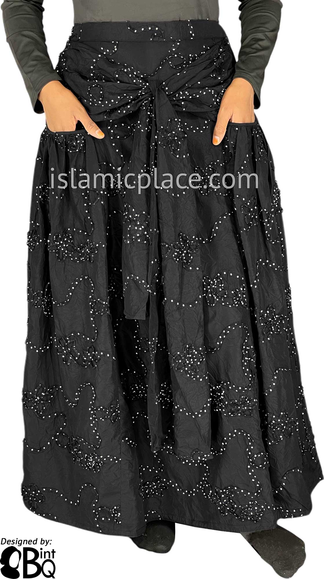 Black and White - Lubna Style Desinger Skirt by BintQ with Polka Dot Ribbon - BQ121