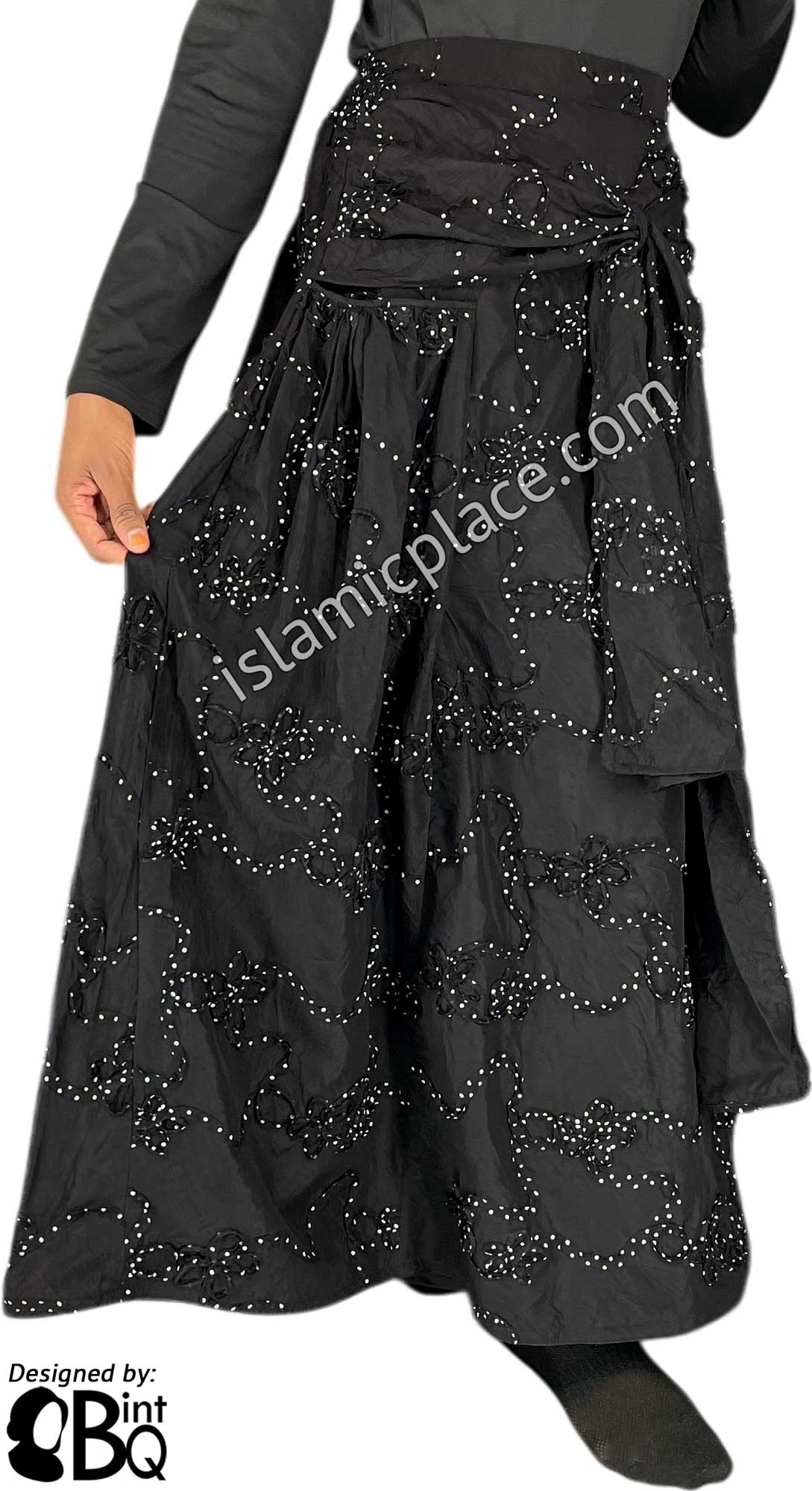 Black and White - Lubna Style Desinger Skirt by BintQ with Polka Dot Ribbon - BQ121