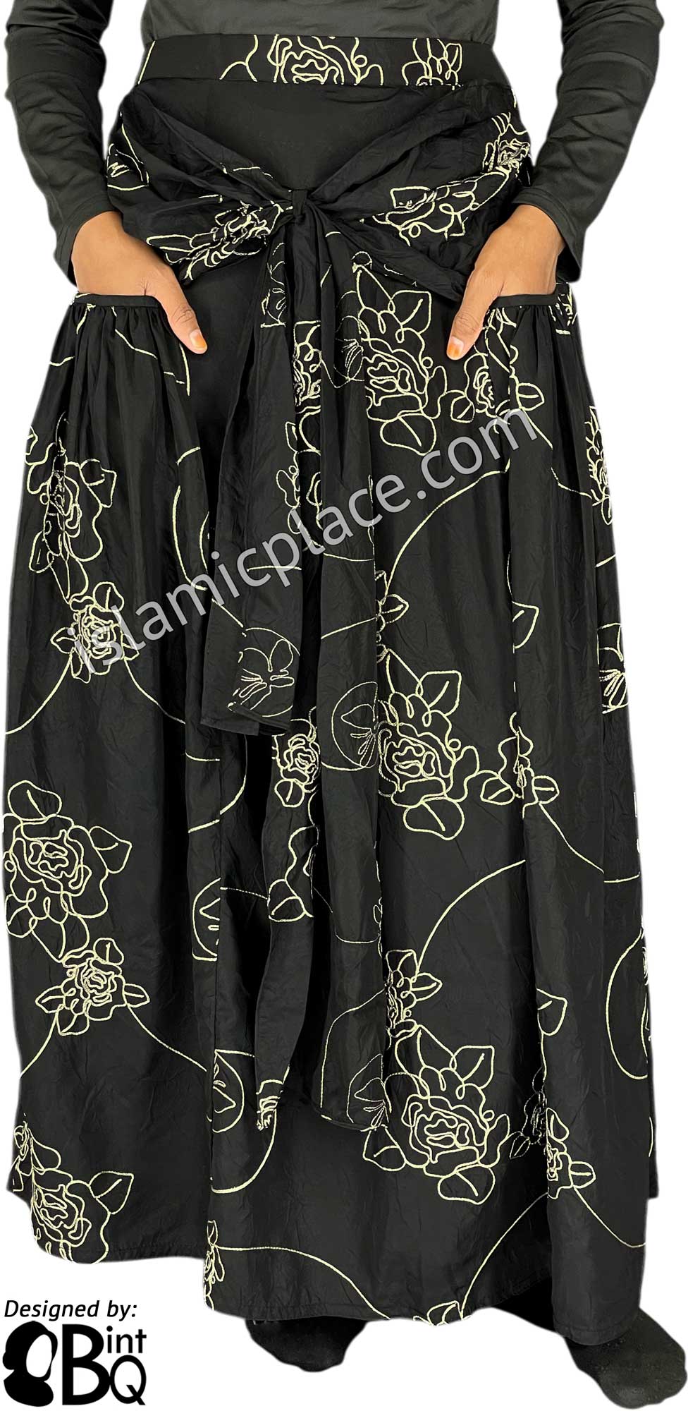 Black and Cream - Lubna Style Desinger Skirt by BintQ with Chain Stitch Embroidery  - BQ121