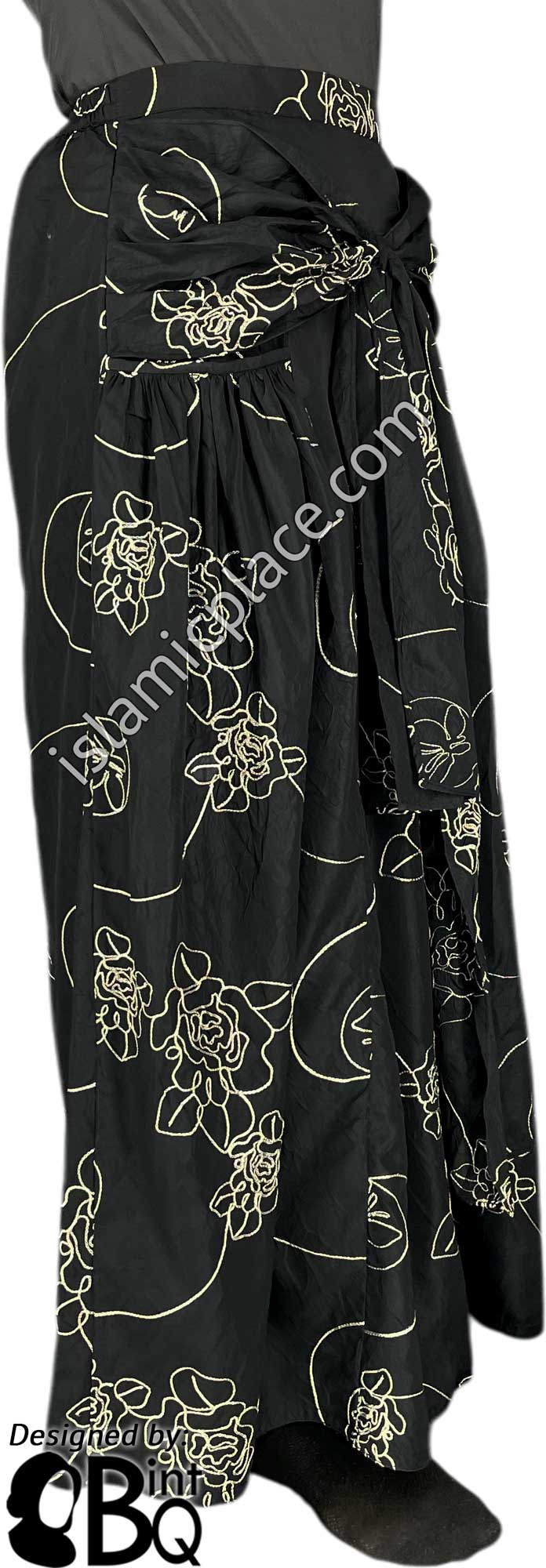 Black and Cream - Lubna Style Desinger Skirt by BintQ with Chain Stitch Embroidery  - BQ121